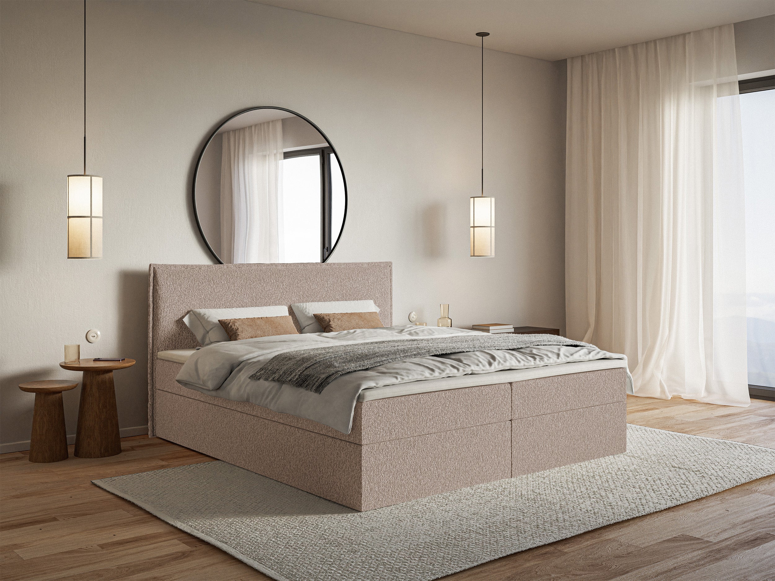 Kontinentalbett 180x200 cm Softie mit Stauraum und Topper, dunkelbeige Chenille