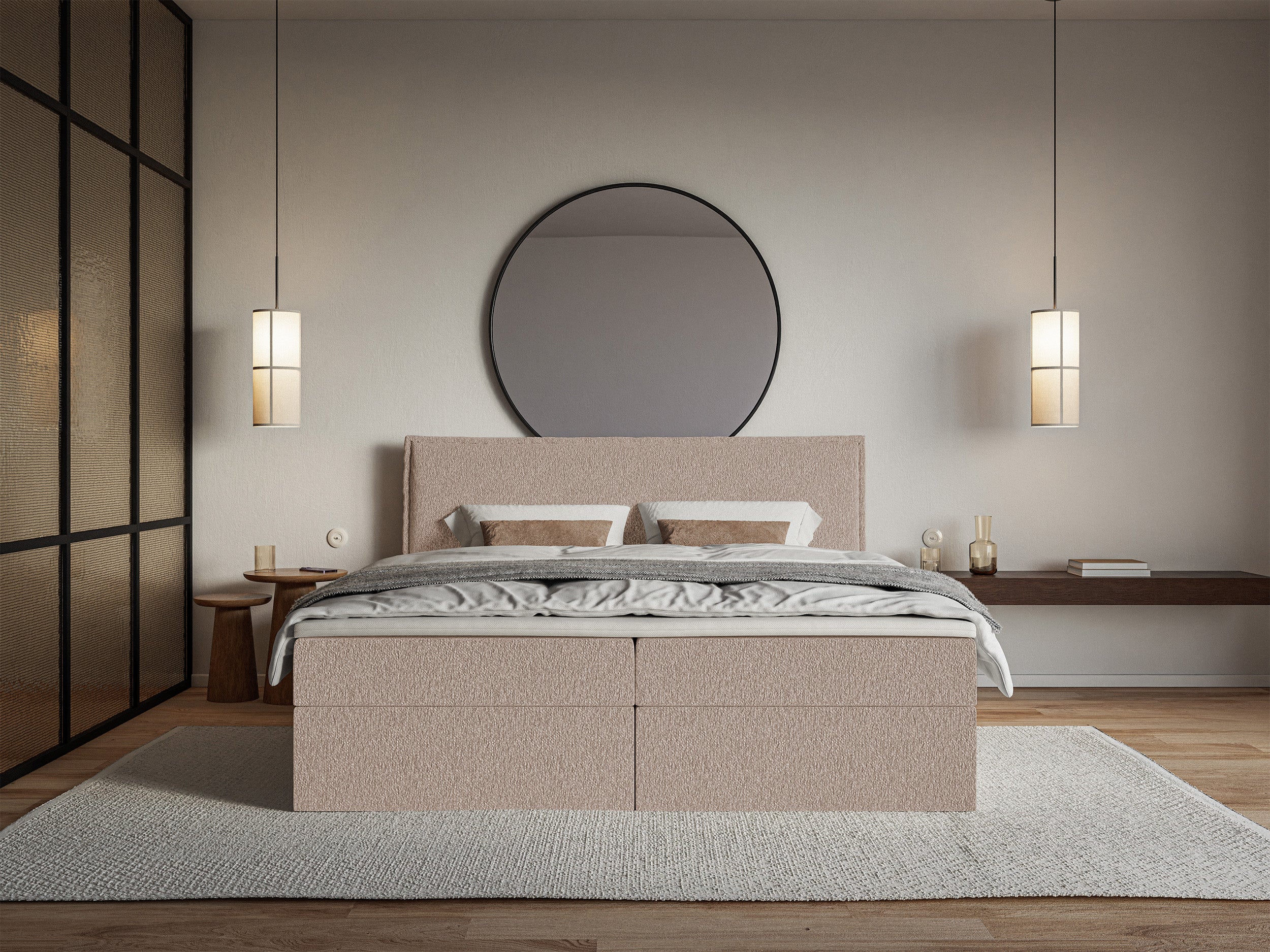 Kontinentalbett 180x200 cm Softie mit Stauraum und Topper, dunkelbeige Chenille