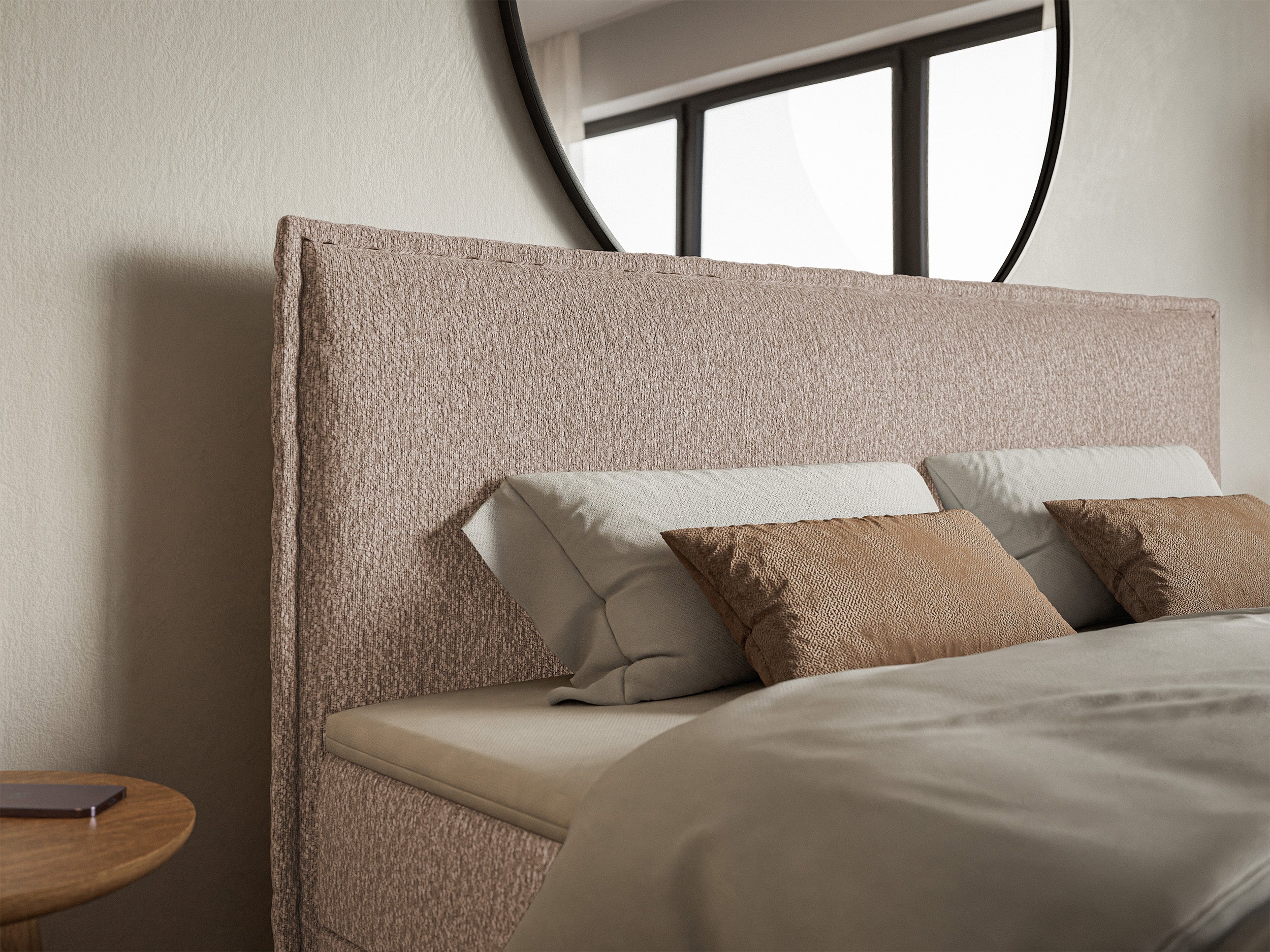 Kontinentalbett 180x200 cm Softie mit Stauraum und Topper, dunkelbeige Chenille