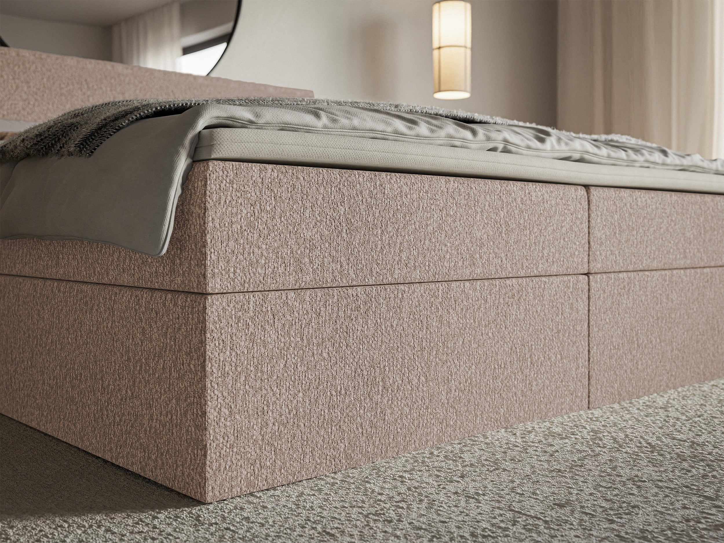 Kontinentalbett 180x200 cm Softie mit Stauraum und Topper, dunkelbeige Chenille