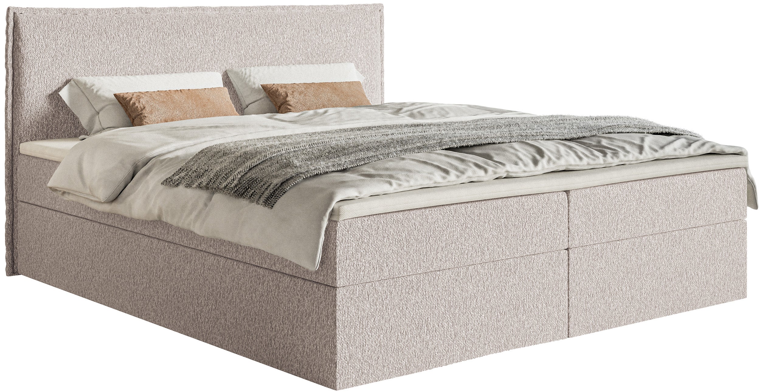 Kontinentales Bett 180x200 cm Softie mit Stauraum und Topper, beige Chenille