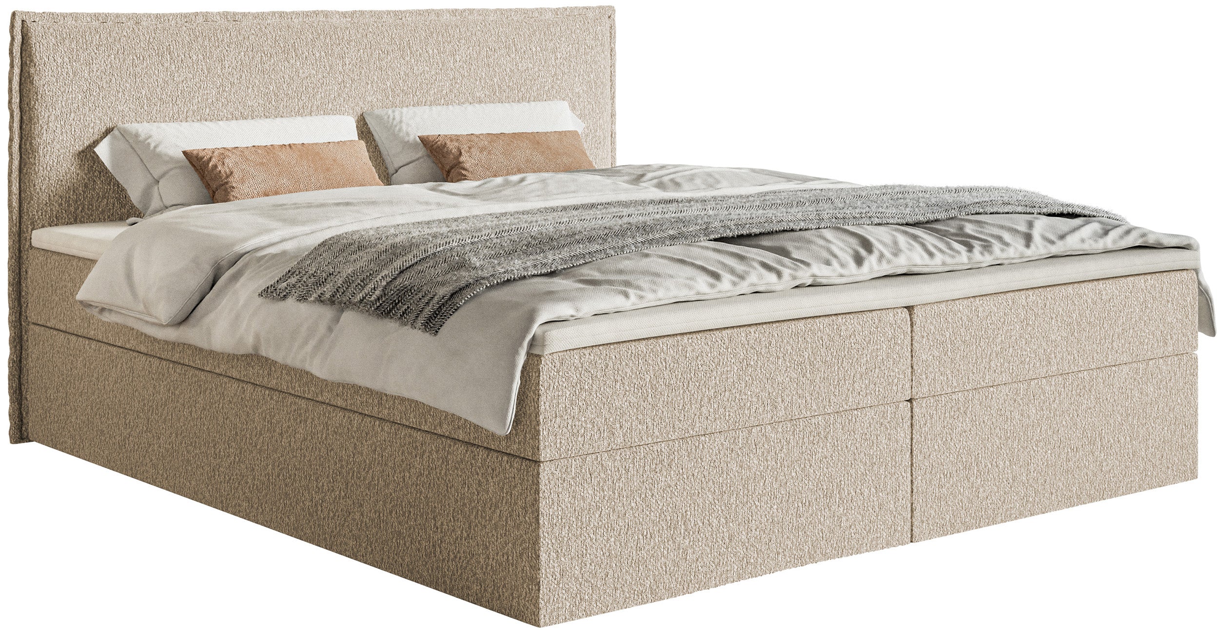 Kontinentales Bett 180x200 cm Softie mit Stauraum und Topper, hellbeige Chenille