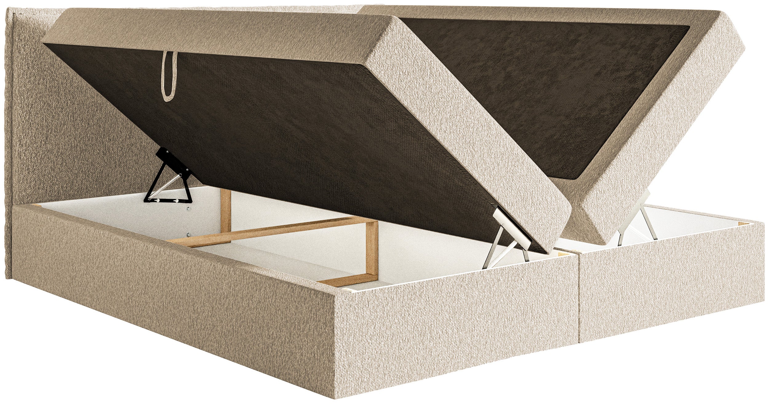Kontinentalbett 140x200 cm Softie mit Stauraum und Topper, hellbeiger Chenille