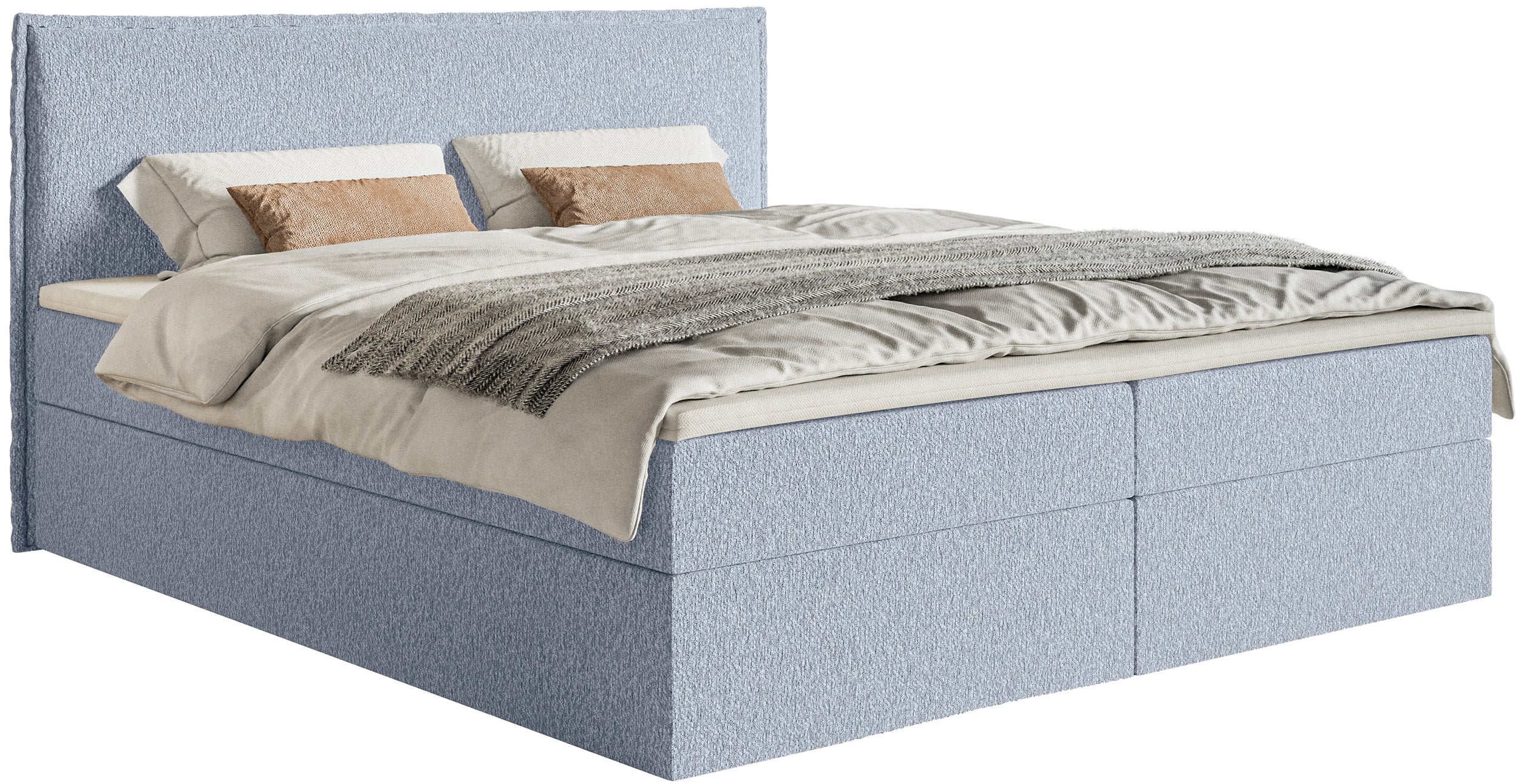 Kontinentalbett 140x200 cm Softie mit Stauraum und Topper, hellblauer Chenille