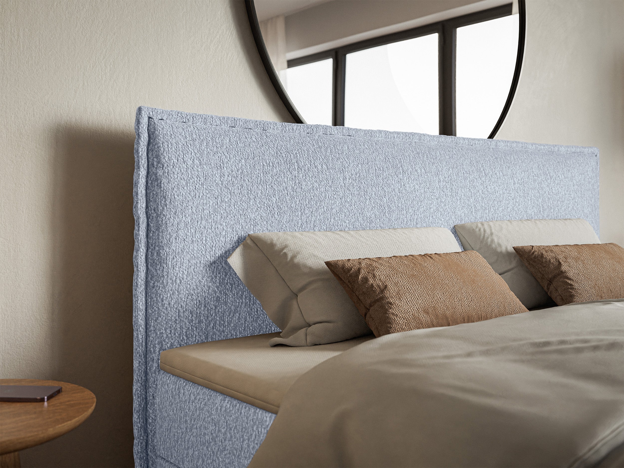 Kontinentalbett 140x200 cm Softie mit Stauraum und Topper, hellblauer Chenille