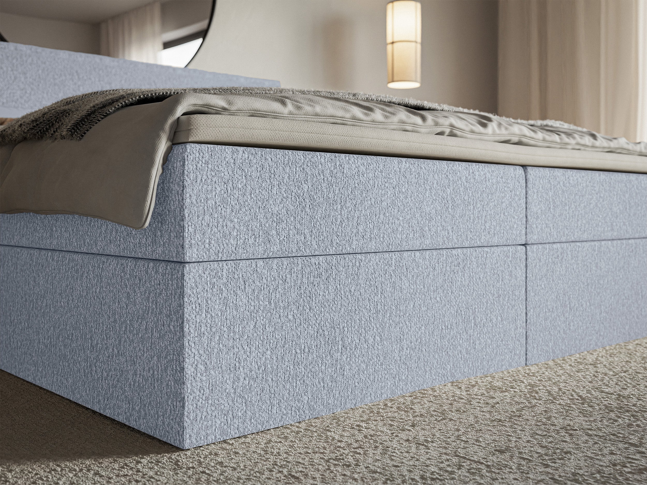 Kontinentalbett 140x200 cm Softie mit Stauraum und Topper, hellblauer Chenille
