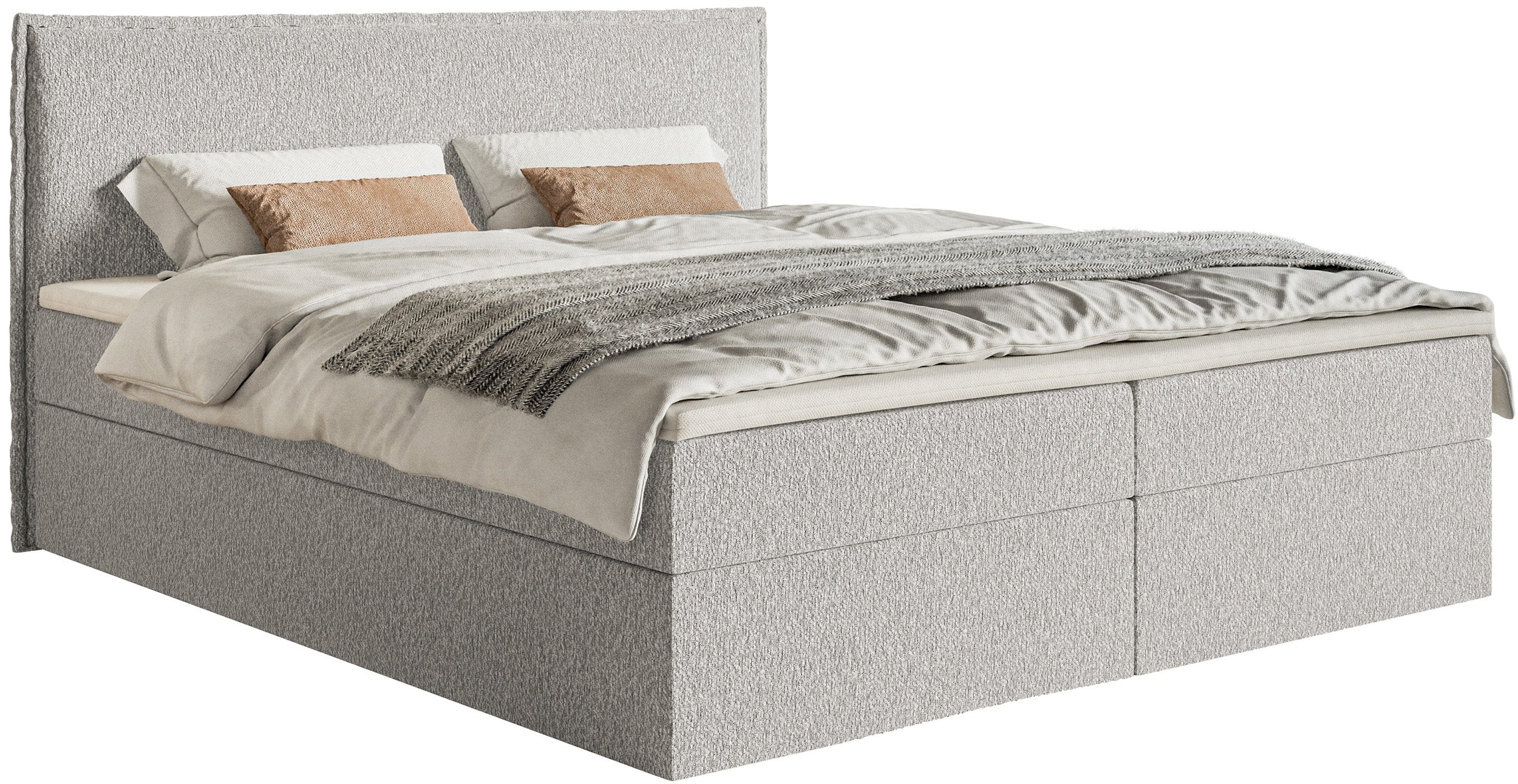 Kontinentalbett 180x200 cm Softie mit Stauraum und Topper, hellgrauer Chenillestoff