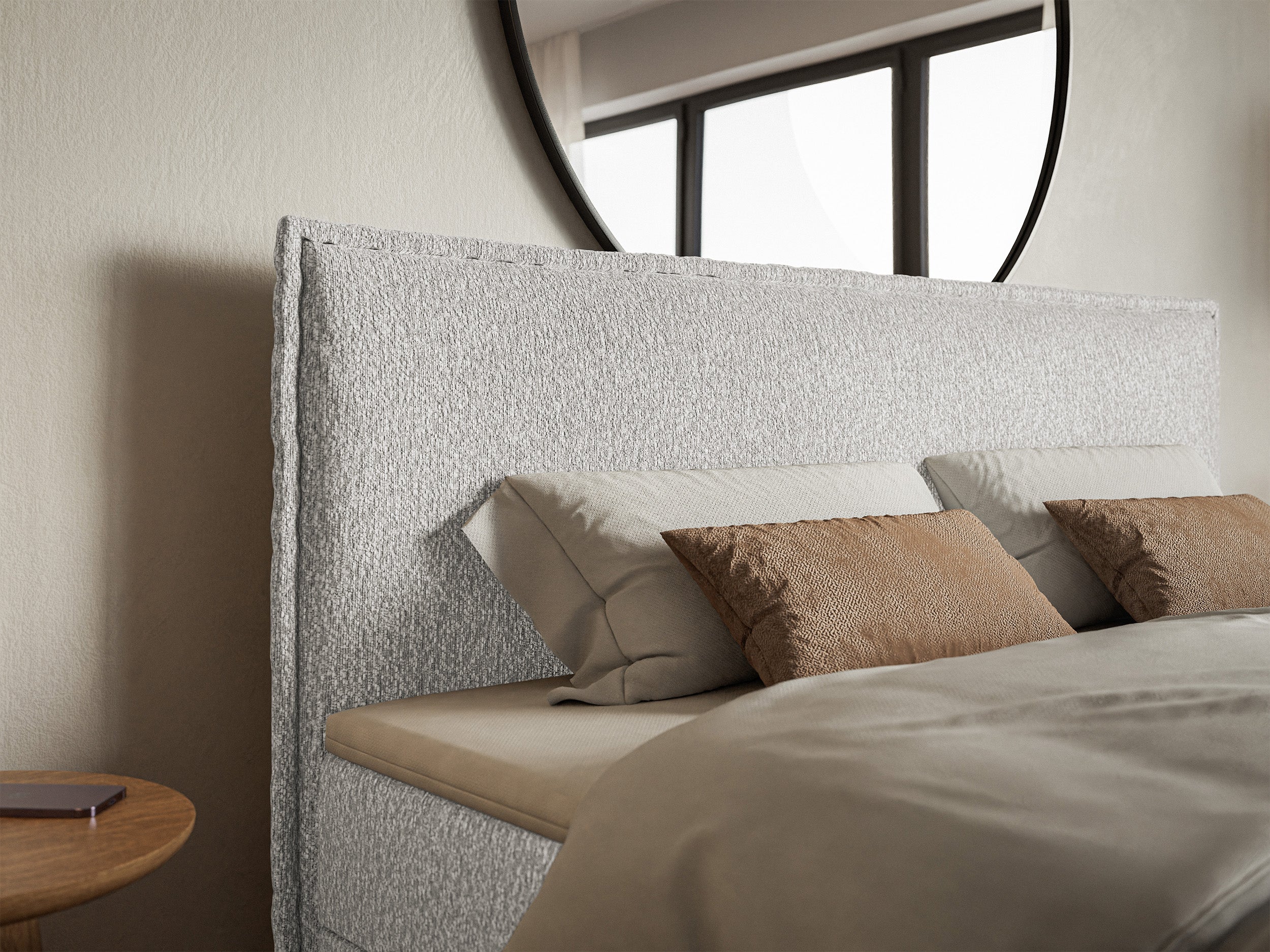 Kontinentalbett 140x200 cm Softie mit Stauraum und Topper, hellgrauer Chenille