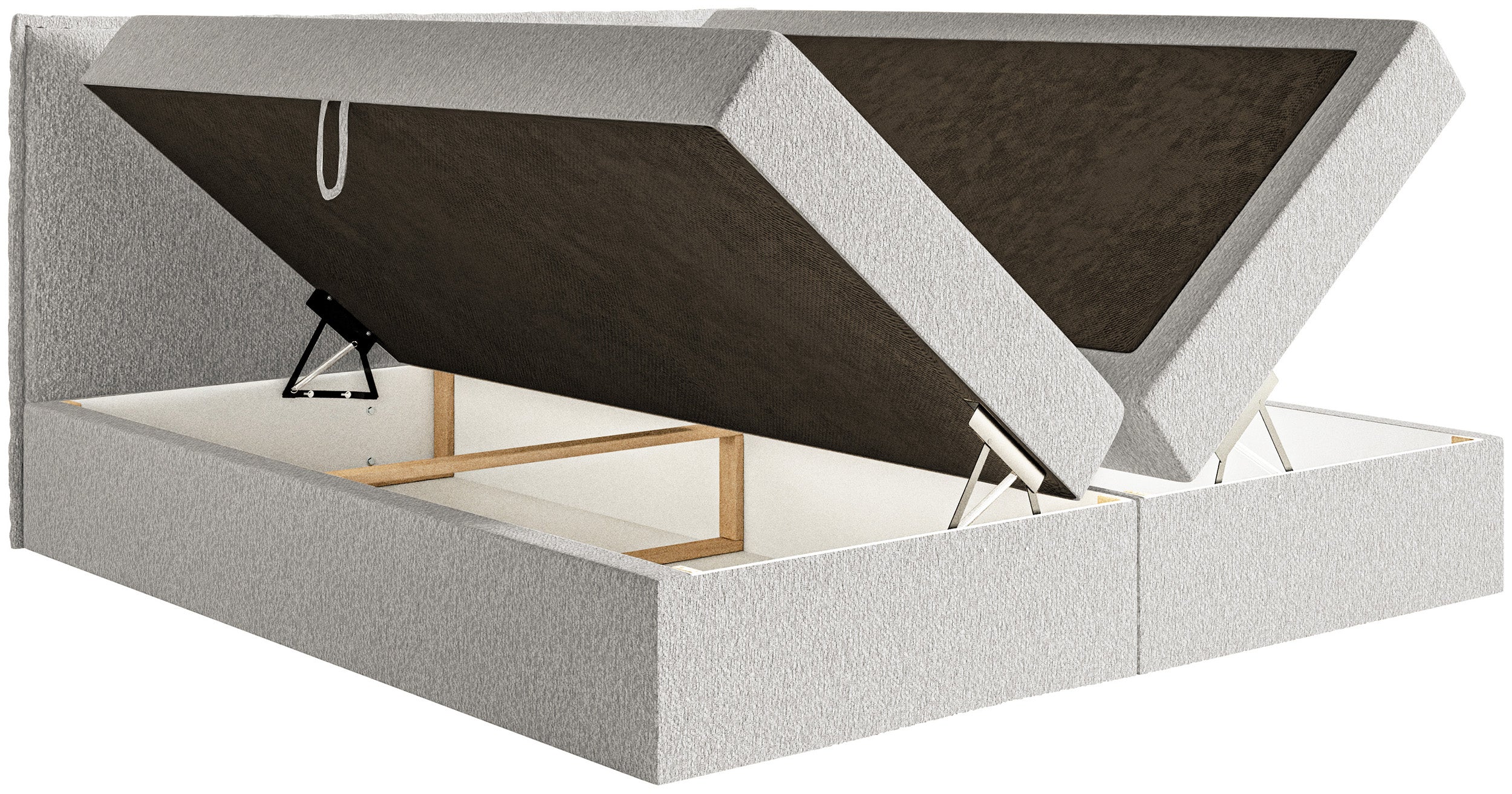 Kontinentalbett 140x200 cm Softie mit Stauraum und Topper, hellgrauer Chenille