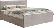 Kontinentalbett 140x200 cm Softie mit Stauraum und Topper, graubrauner Velours, wasserabweisend