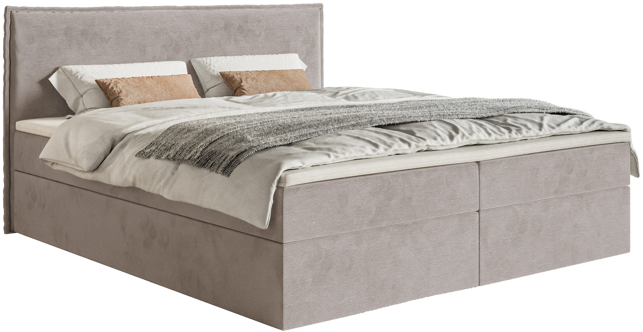 Kontinentalbett 180x200 cm Softie mit Stauraum und Topper, grau-brauner wasserabweisender Samt