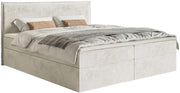 Kontinentalbett 140x200 cm Softie mit Stauraum und Topper, grau-beiges Velours, wasserabweisend