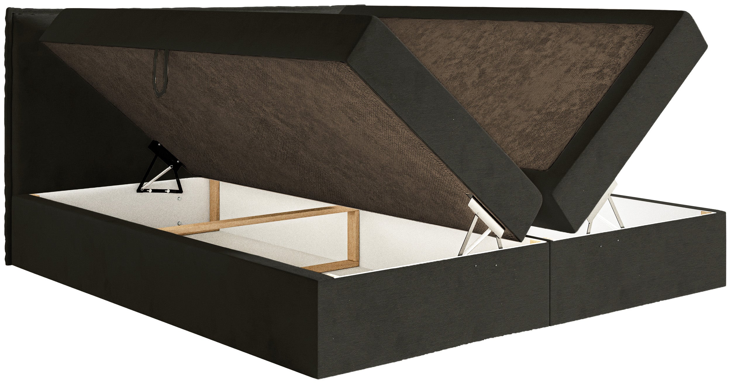 Kontinentales Bett 160x200 cm Softie mit Stauraum und Topper, dunkelgrüner hydrophober Samt
