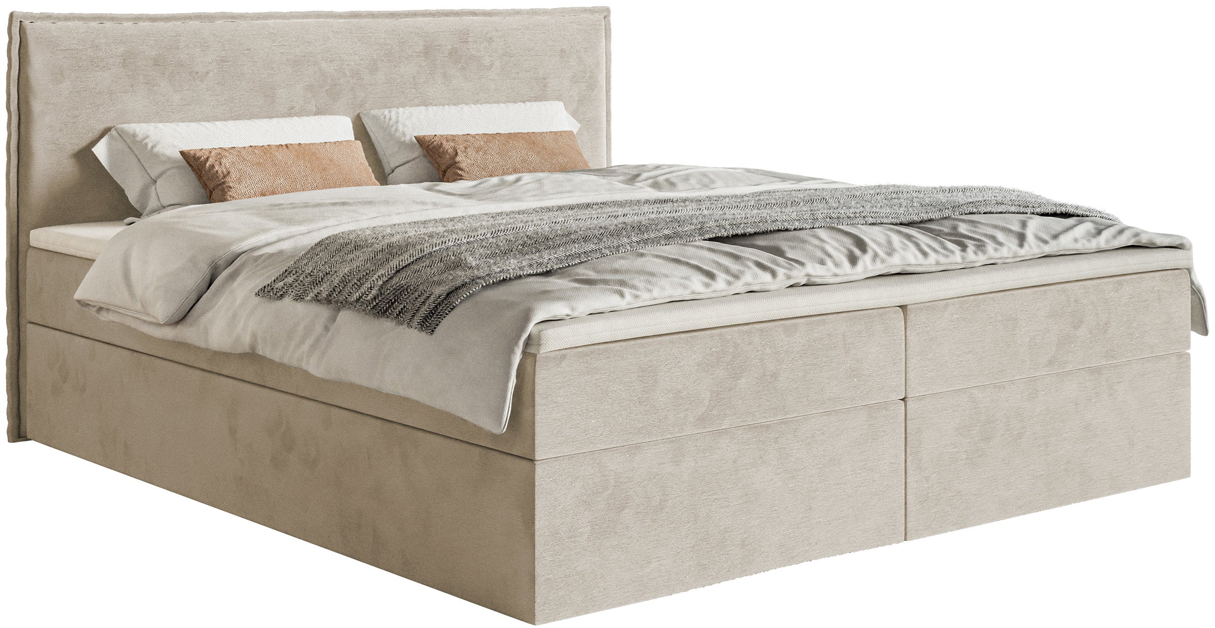 Kontinentalbett 160x200 cm Softie mit Stauraum und Topper, beige Velours, wasserabweisend