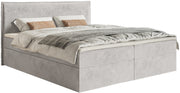 Kontinentalbett 180x200 cm Softie mit Stauraum und Topper, hellgrauer Velours, hydrophob