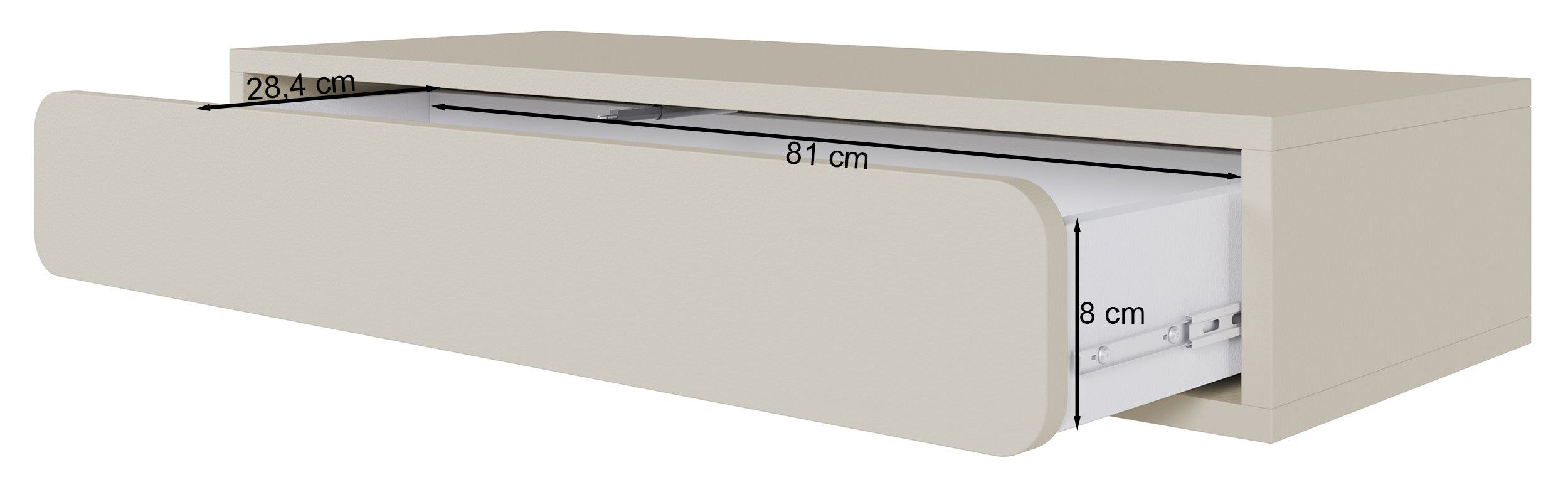 Hängende Konsole Wuwu mit einer Schublade, 90 cm, grau-beige