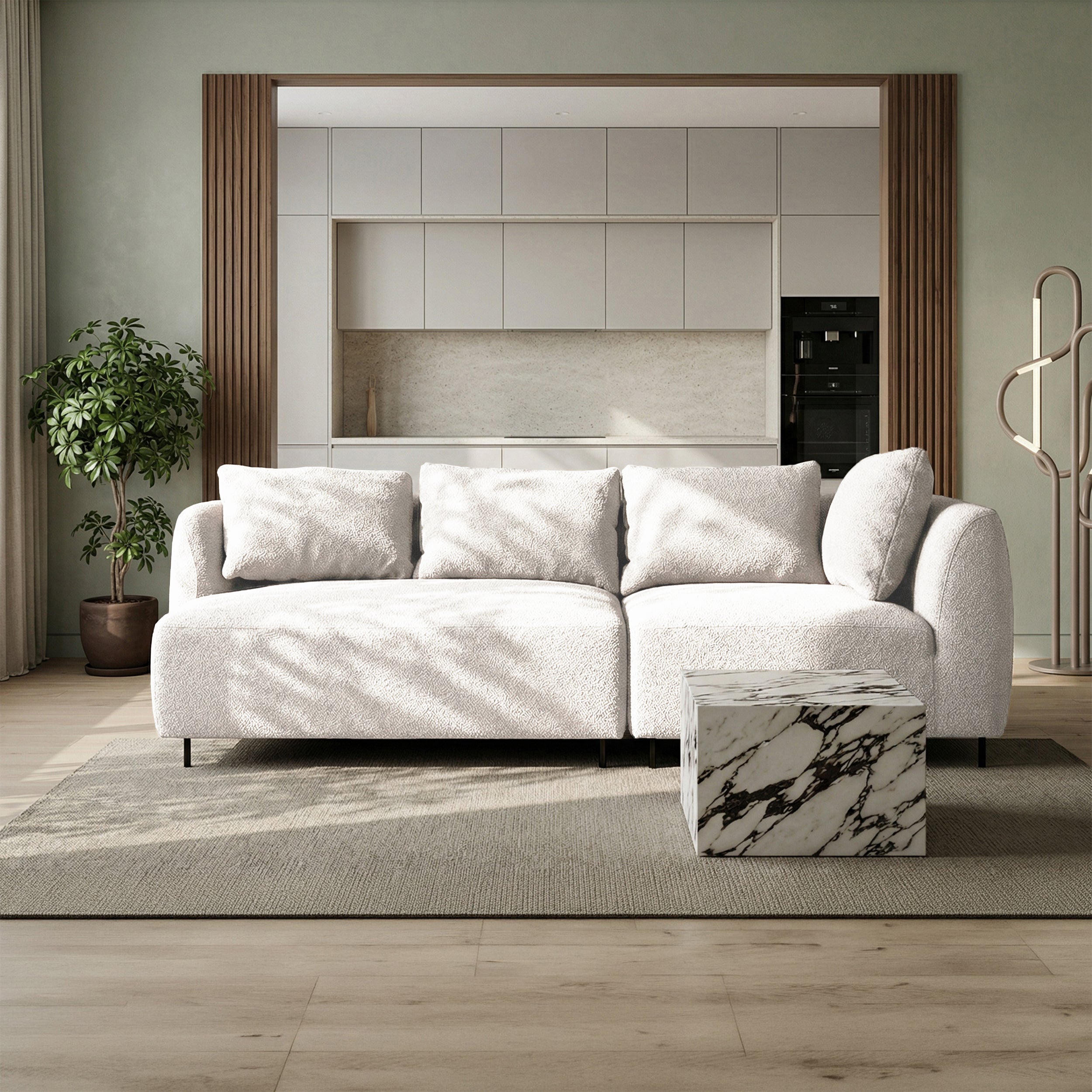 Modulares Sofa Lanomi in weißem Bouclé