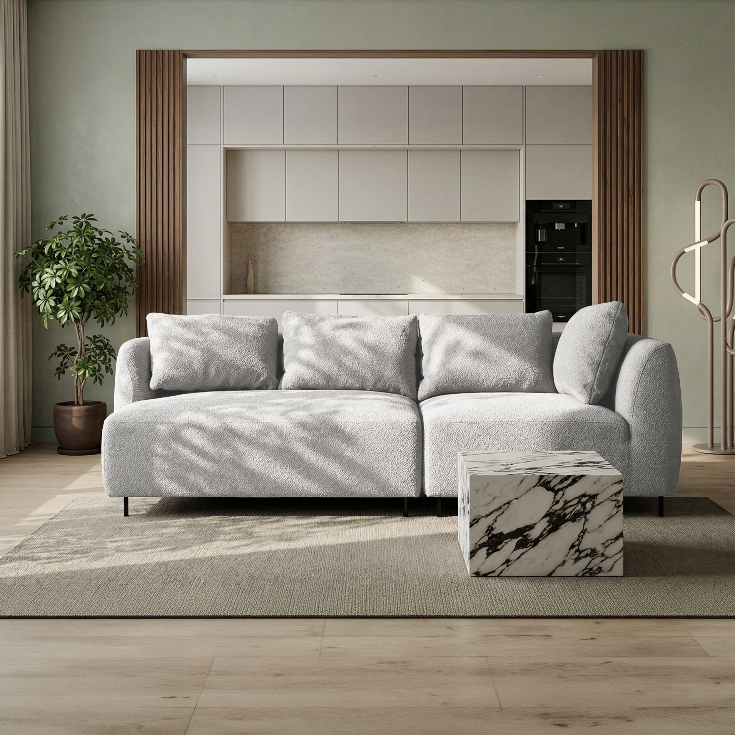 Modulares Sofa Lanomi in hellgrauem Bouclé