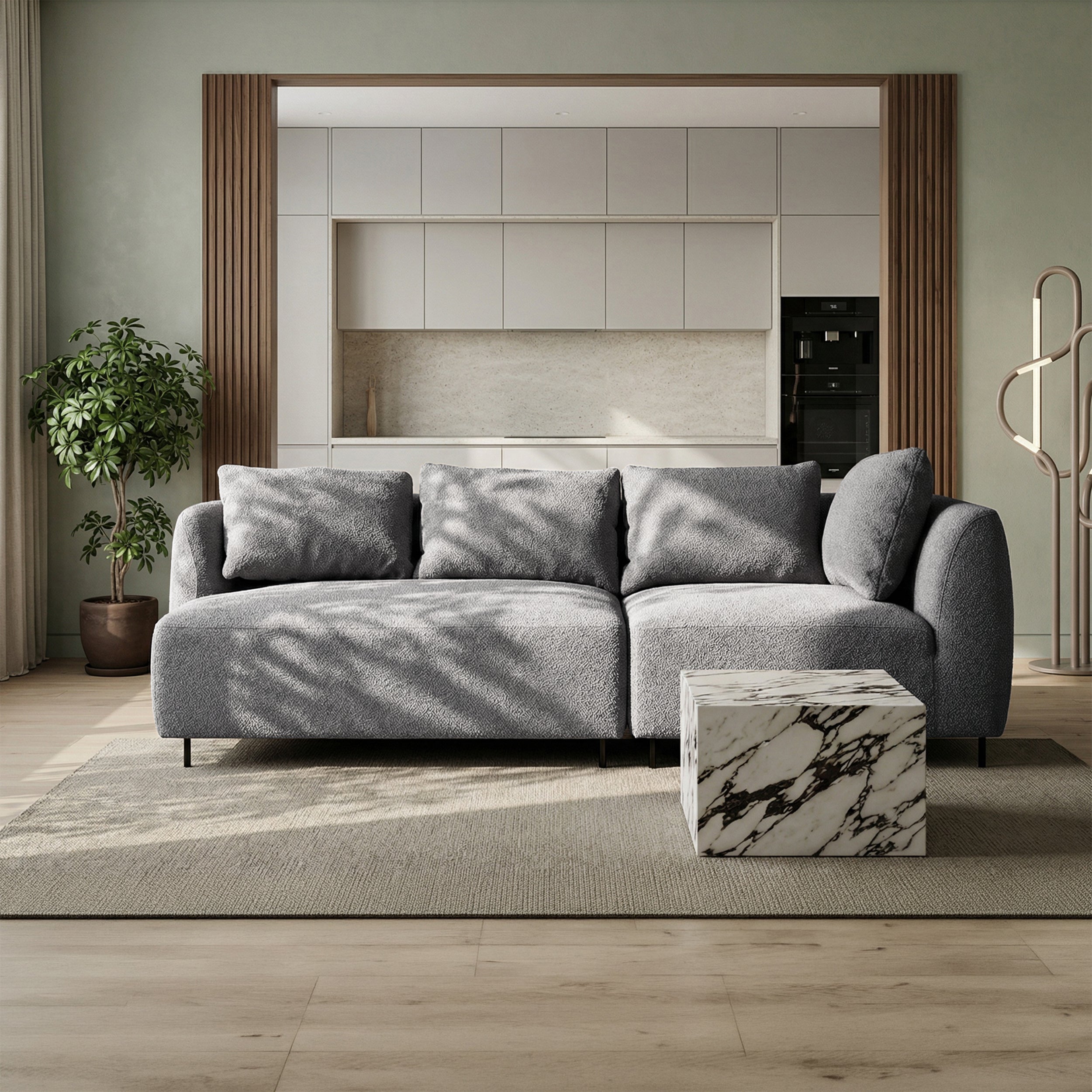 Modulares Sofa Lanomi in grauem Bouclé