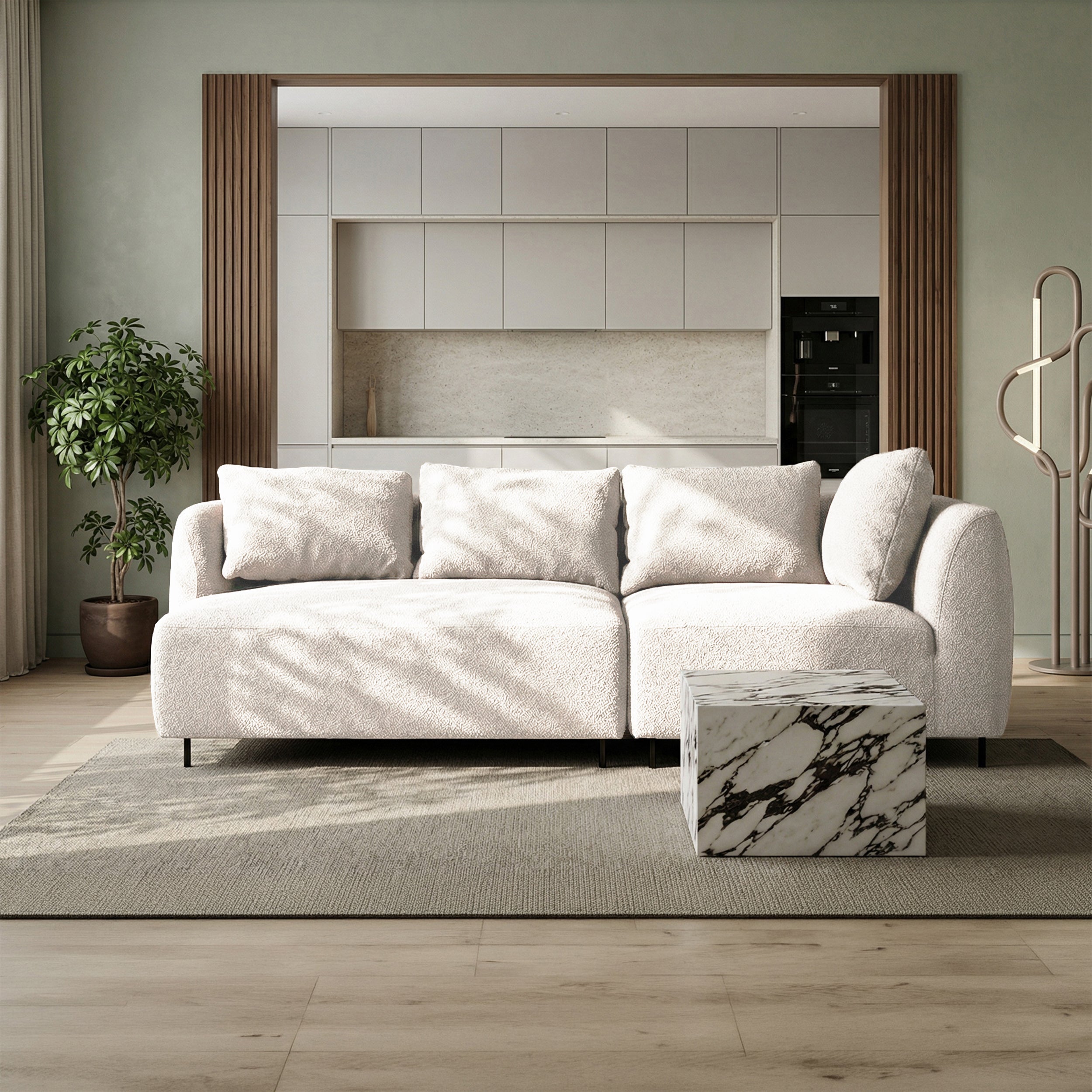 Modulares Sofa Lanomi in cremefarbenem Bouclé