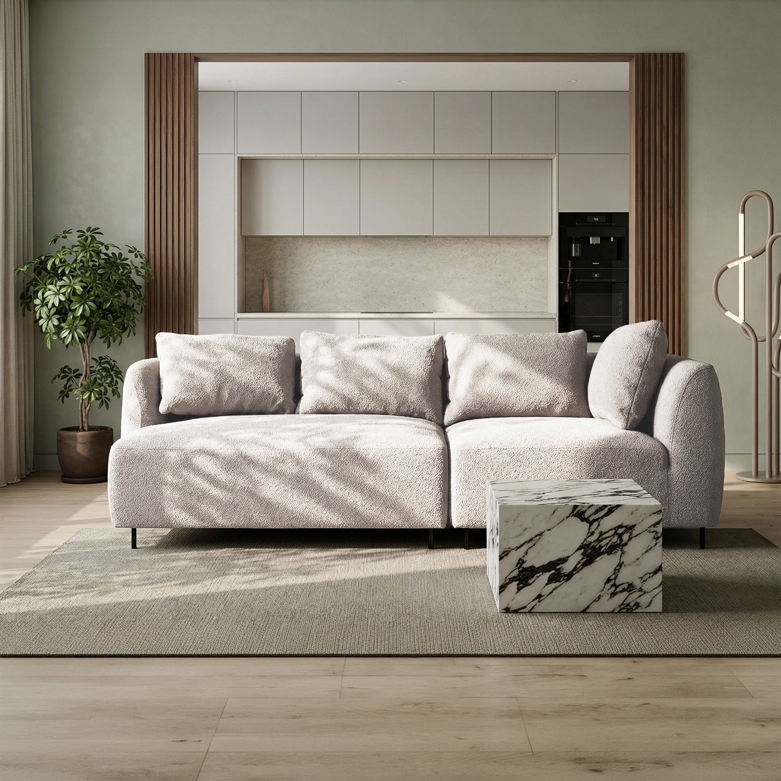 Modulares Sofa Lanomi in grau-beigem Bouclé