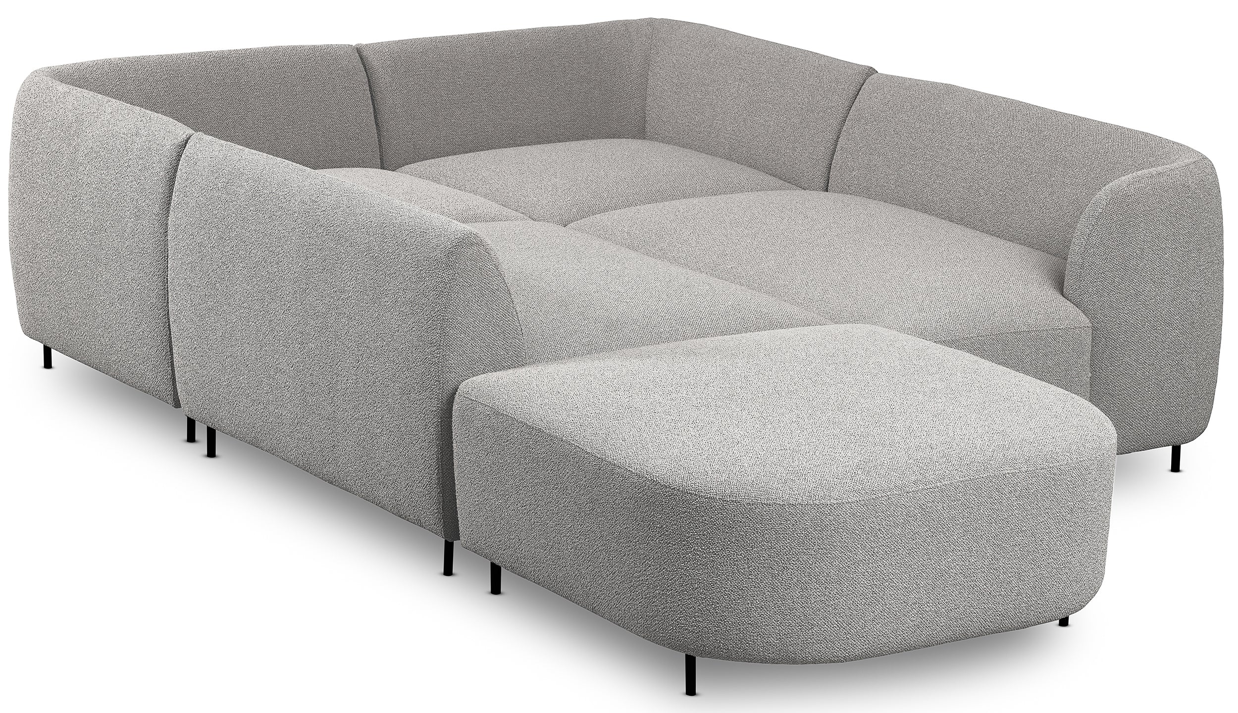 Modulares Ecksofa Lanomi U-förmig, rechtsseitig, hellgrauer Bouclé-Stoff