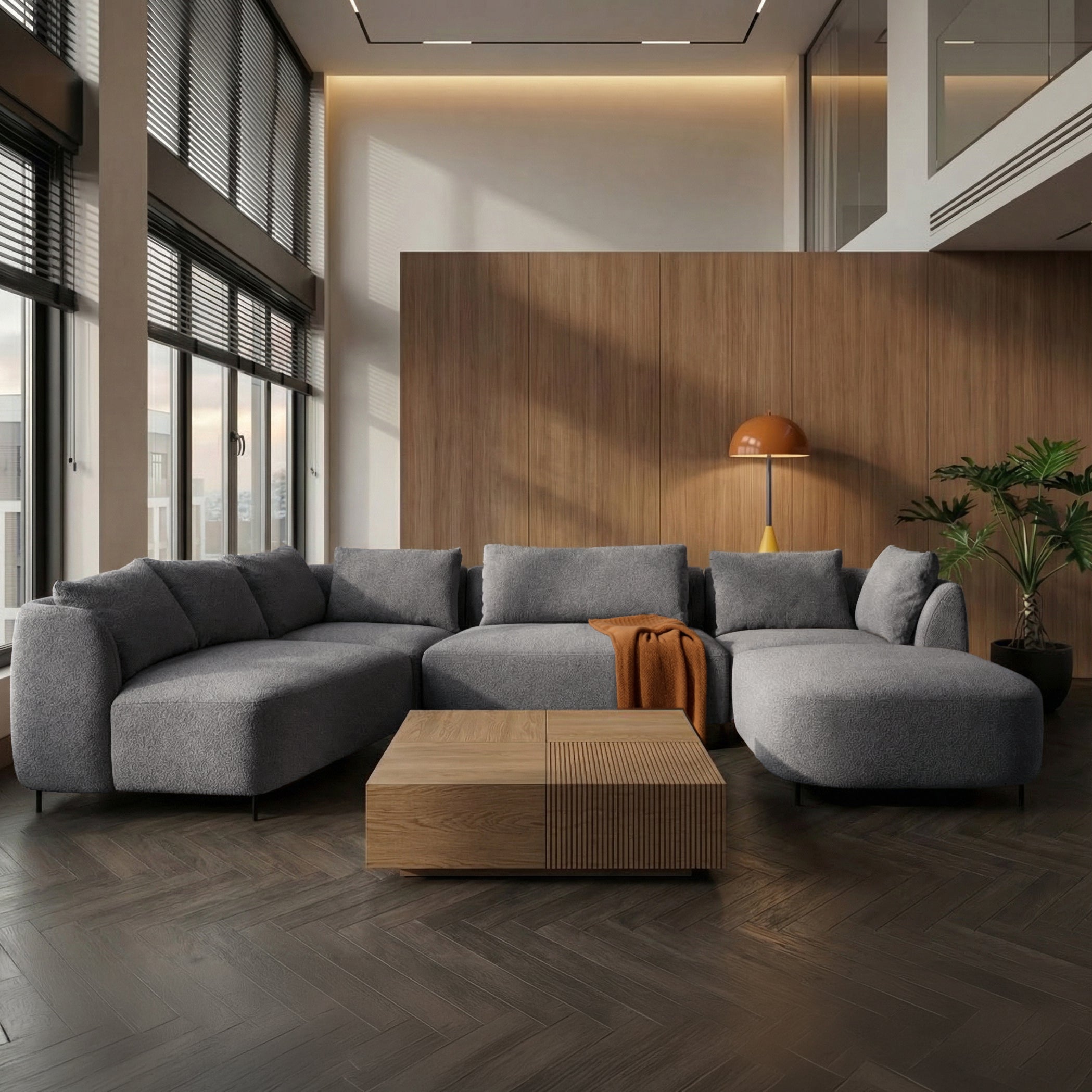 Modulares Lanomi Ecksofa U-förmig linksseitig grau Bouclé
