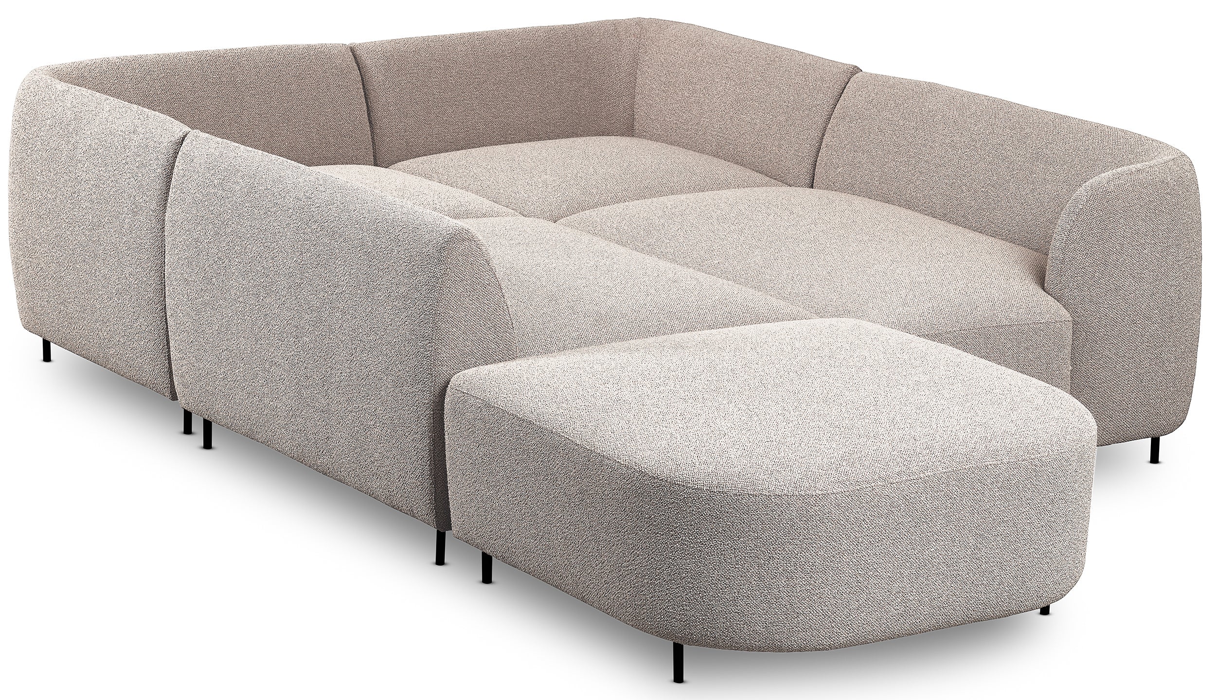 Modulares Ecksofa Lanomi U-förmig, rechtsseitig, grau-beige Bouclé