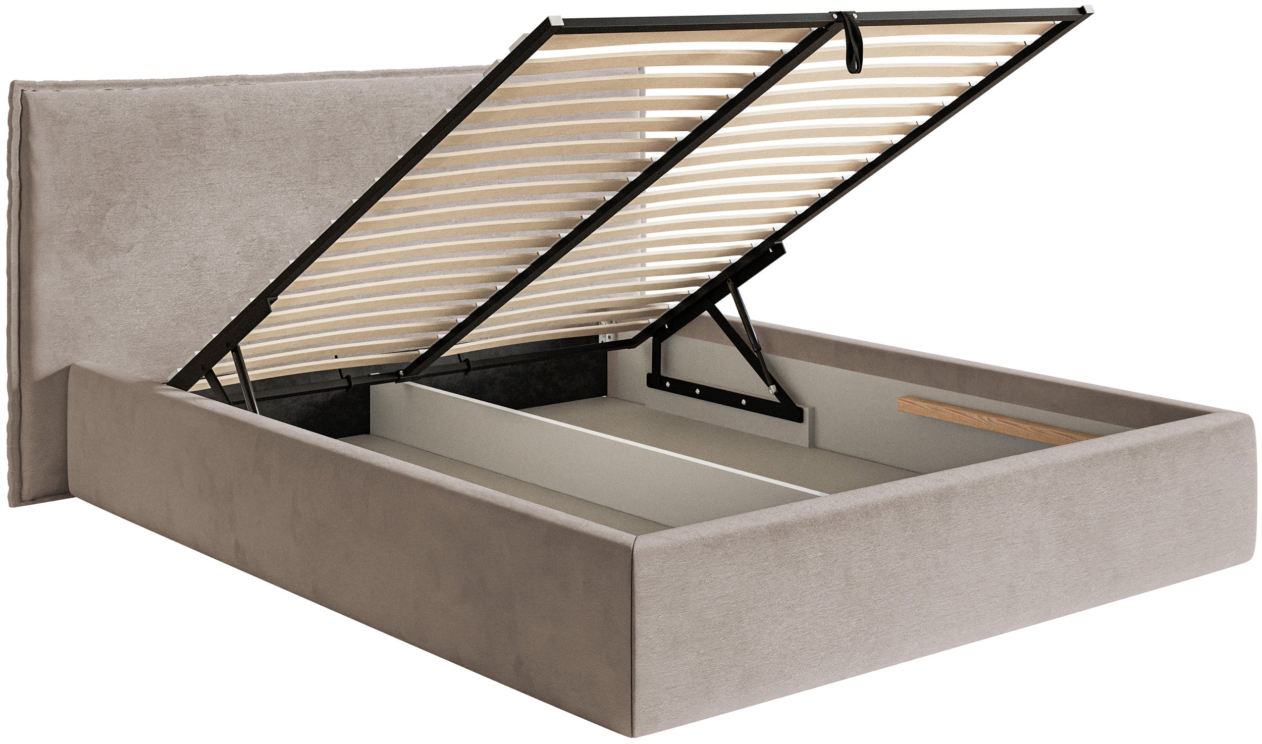 Gepolstertes Bett 160x200 cm Softie mit Stauraum, grau-brauner wasserabweisender Samt, Metallrahmen