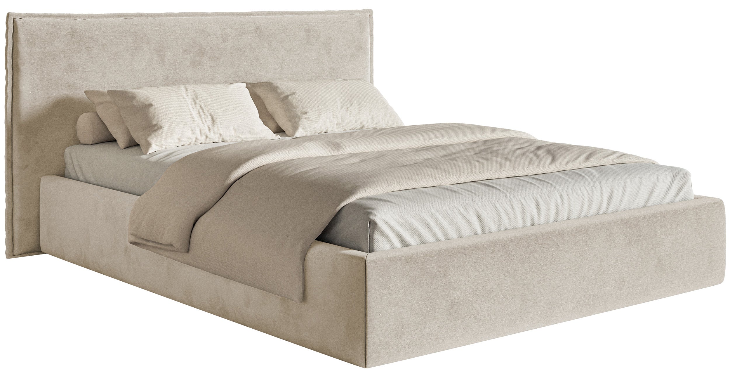 Polsterbett 160x200 cm Softie mit Stauraum, beige, hydrophobes Samt, Metallrahmen