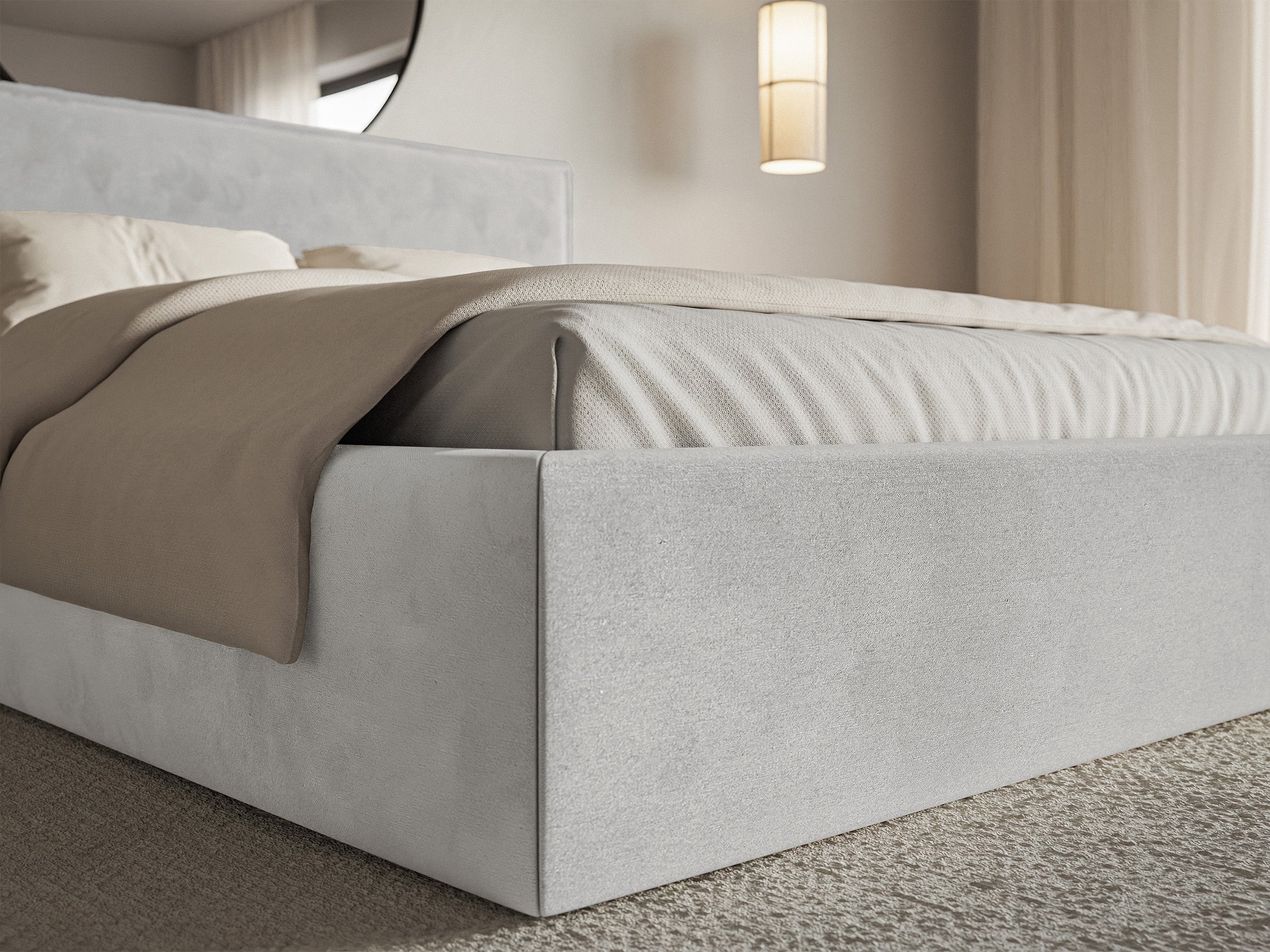 Polsterbett 180x200 cm Softie hellgrauer Velours, wasserabweisend