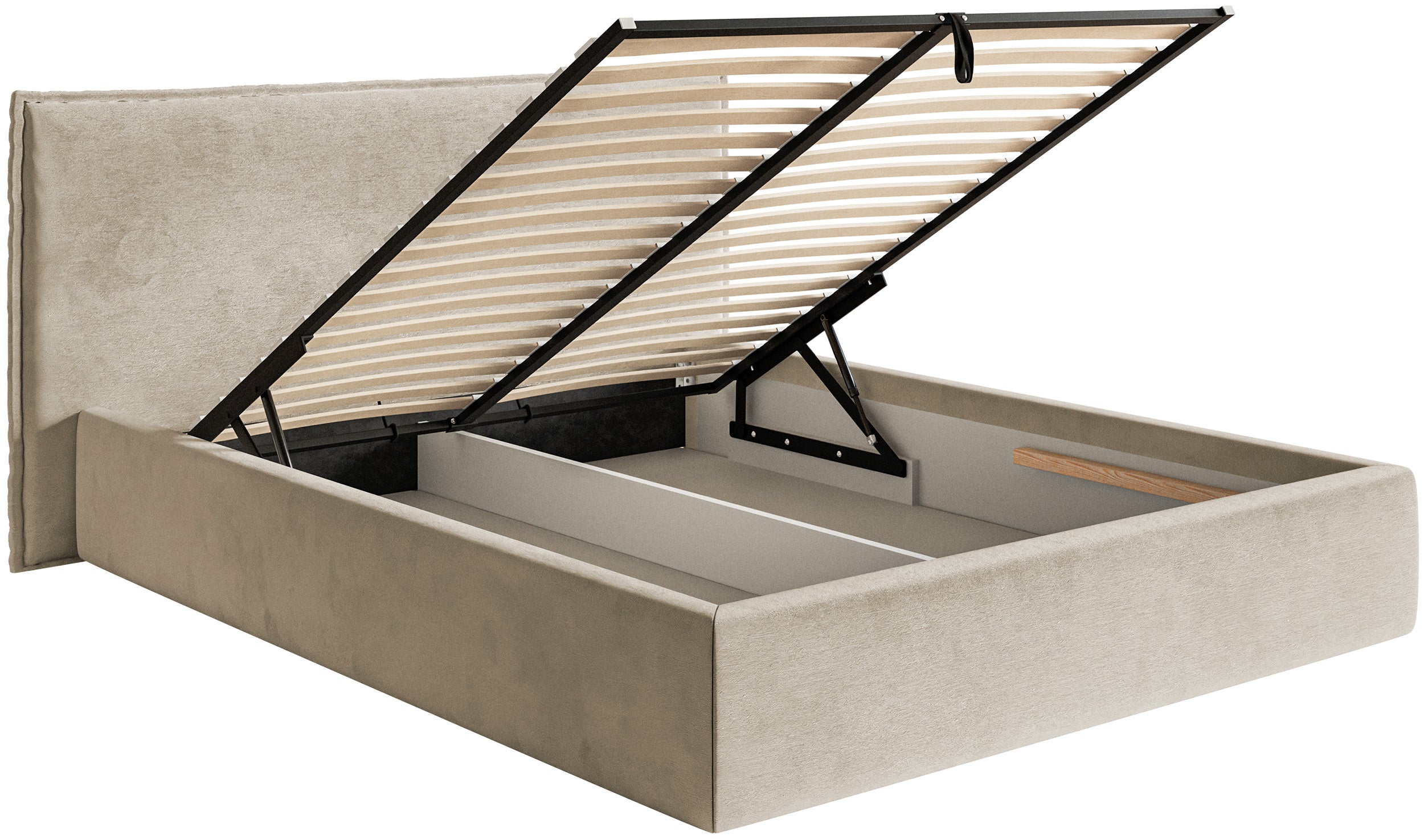 Polsterbett 160x200 cm Softie mit Stauraum, beige, hydrophobes Samt, Metallrahmen