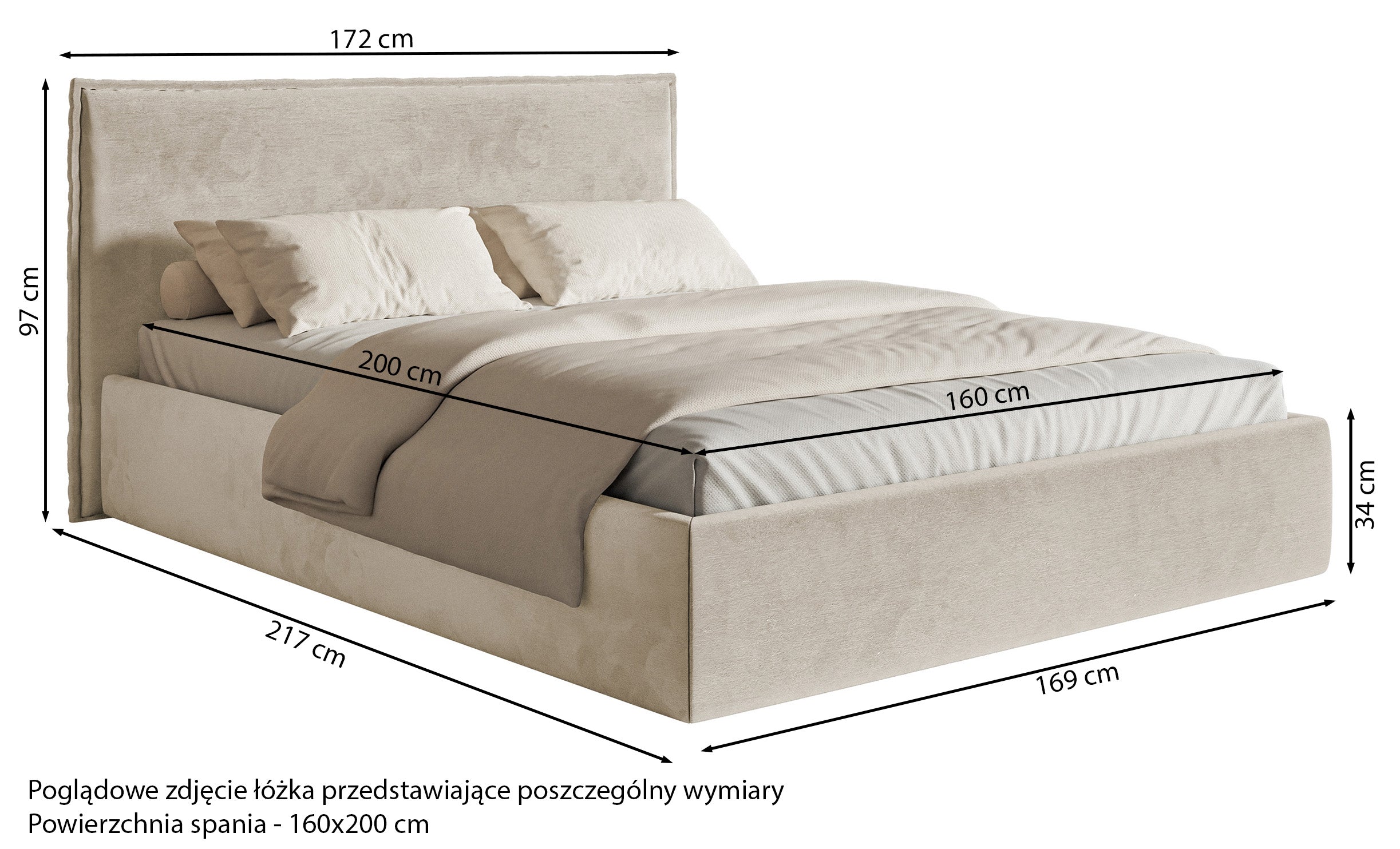 Polsterbett 160x200 cm Softie Slim hellgrauer Velours, wasserabweisend