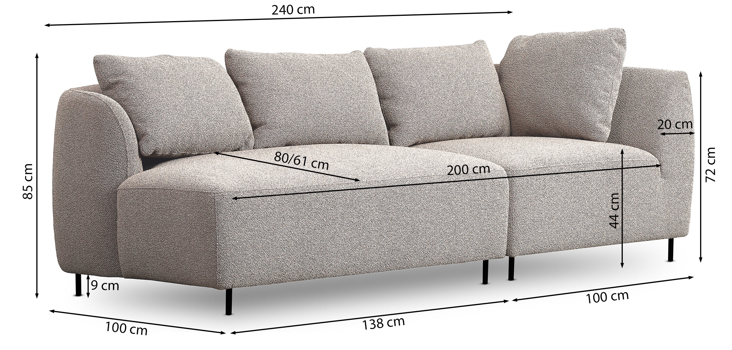 Modulares Sofa Lanomi in hellgrauem Bouclé