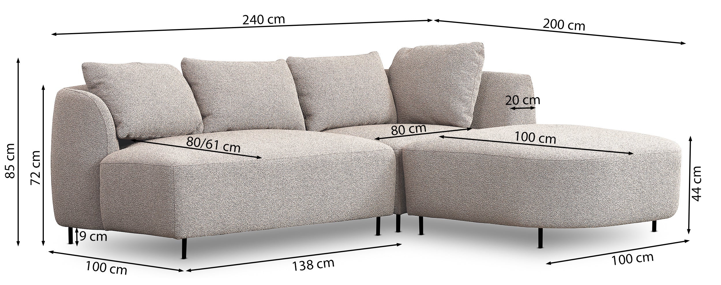 Modulares Ecksofa Lanomi, L-förmig, linksseitig, beige Bouclé