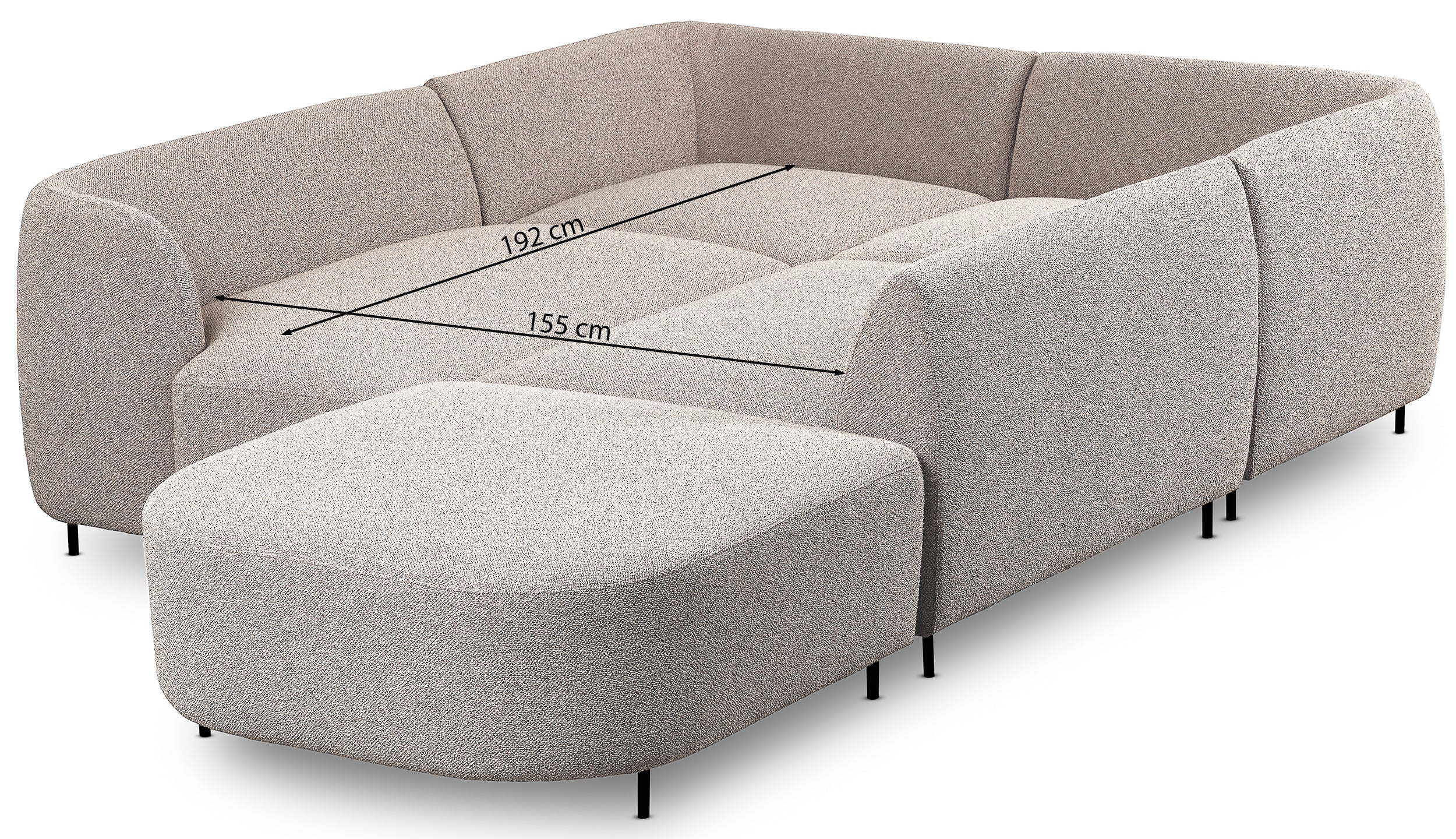 Modulares Ecksofa Lanomi U-förmig, linksseitig, hellgrauer Bouclé-Stoff