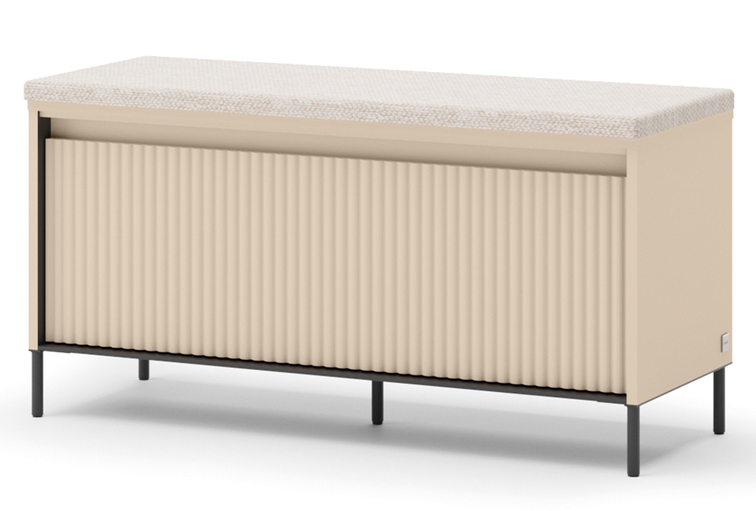 Schuhschrank Trend mit Sitzbank und Beleuchtung, 101 cm, gerillte Front, sandbeige / schwarz