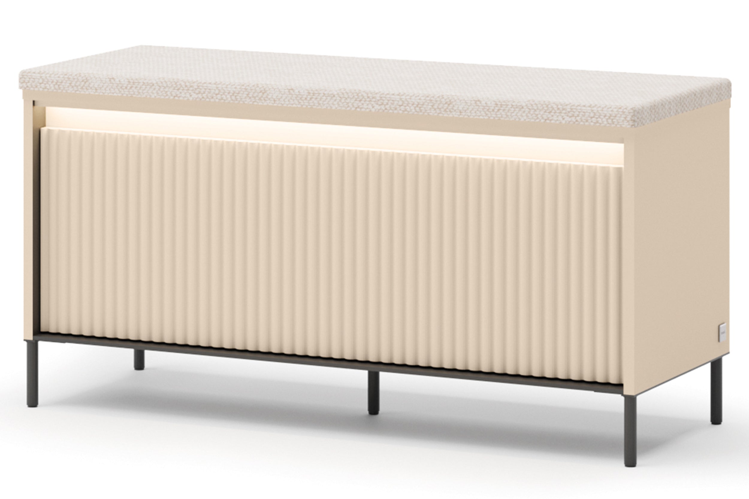 Schuhschrank Trend mit Sitzbank und Beleuchtung, 101 cm, gerillte Front, sandbeige / schwarz