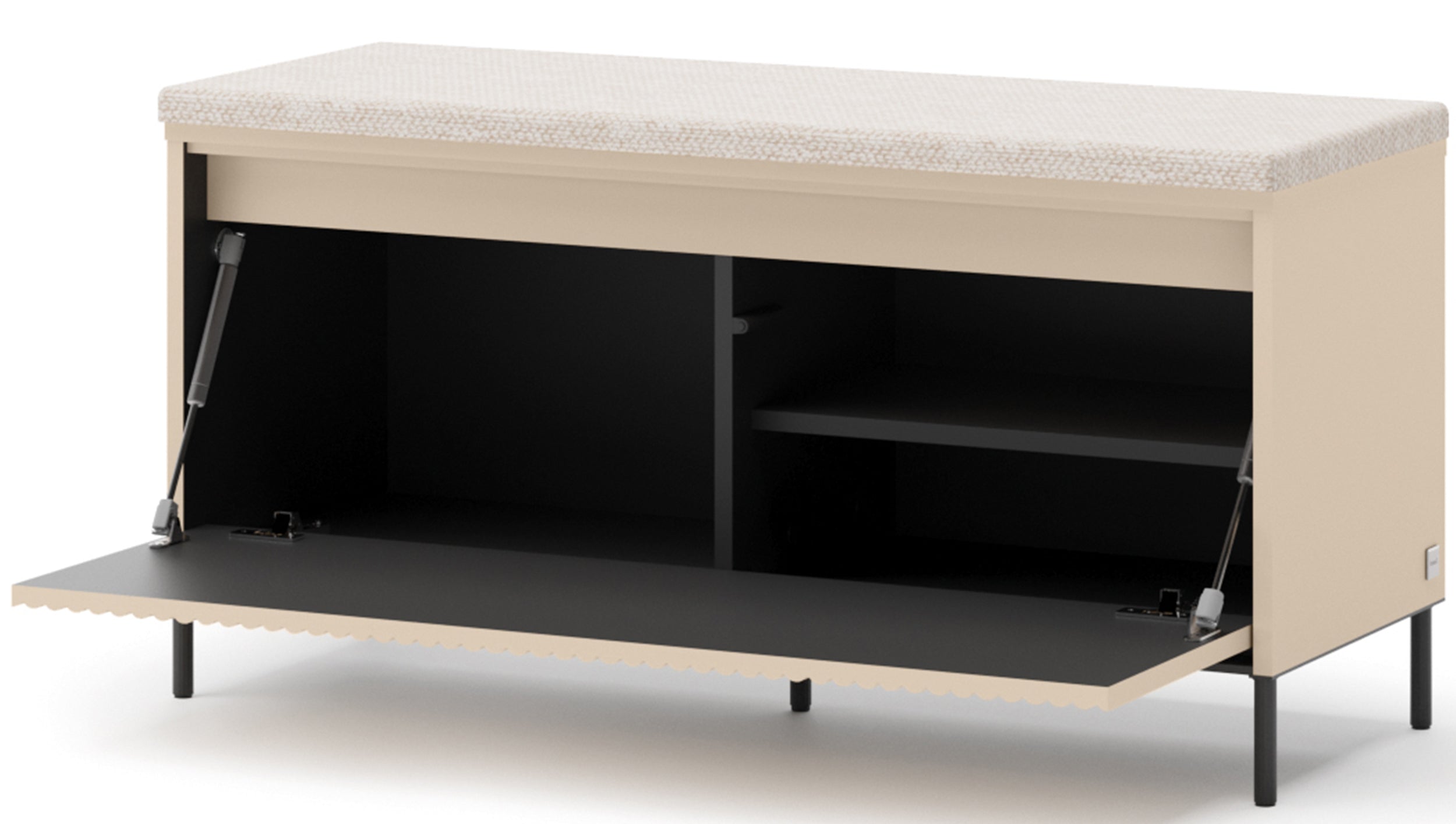 Schuhschrank Trend mit Sitzbank und Beleuchtung, 101 cm, gerillte Front, sandbeige / schwarz
