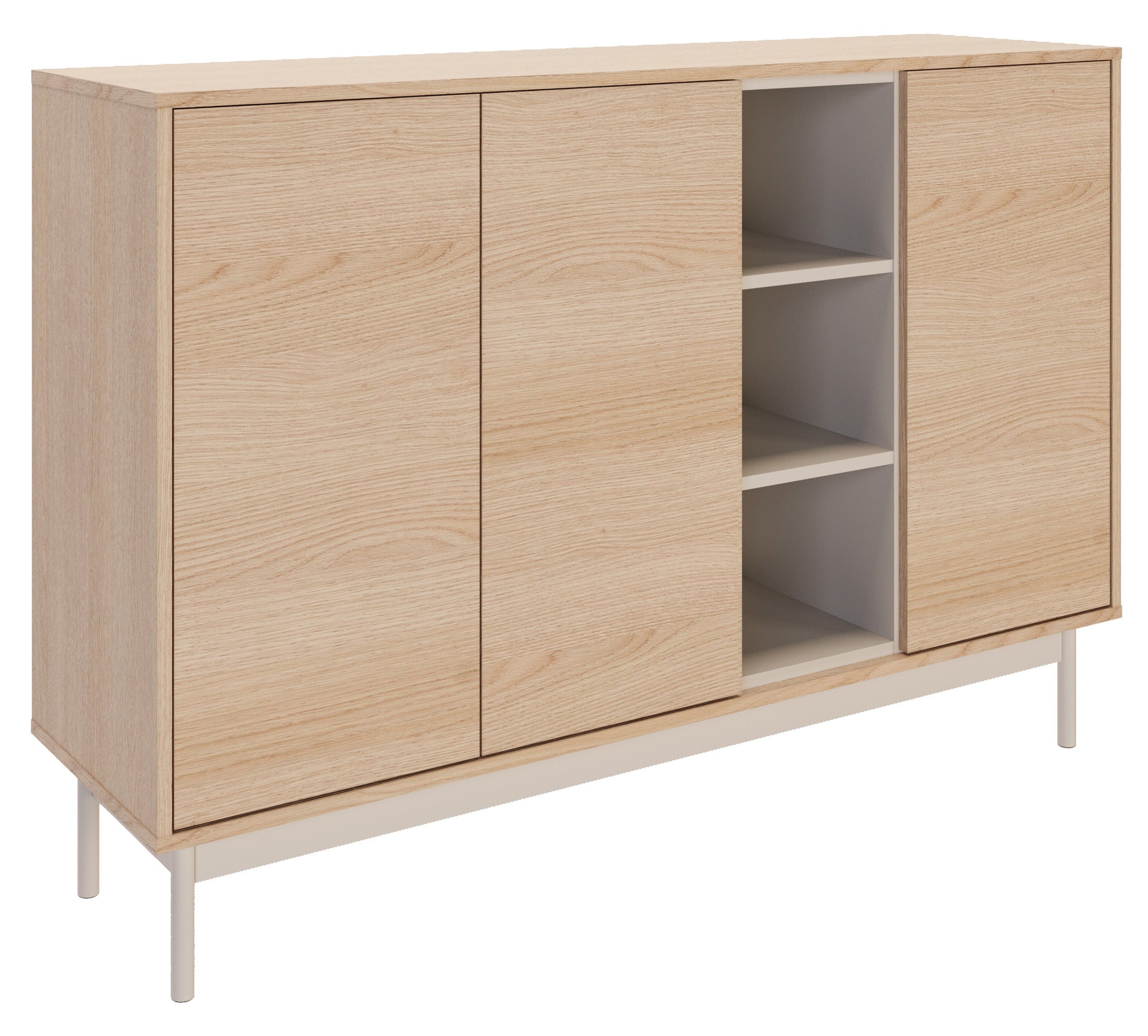 Drehtür-Kommode Layen mit drei Fächern, 138 cm, Lindberg-Eiche/Kaschmir