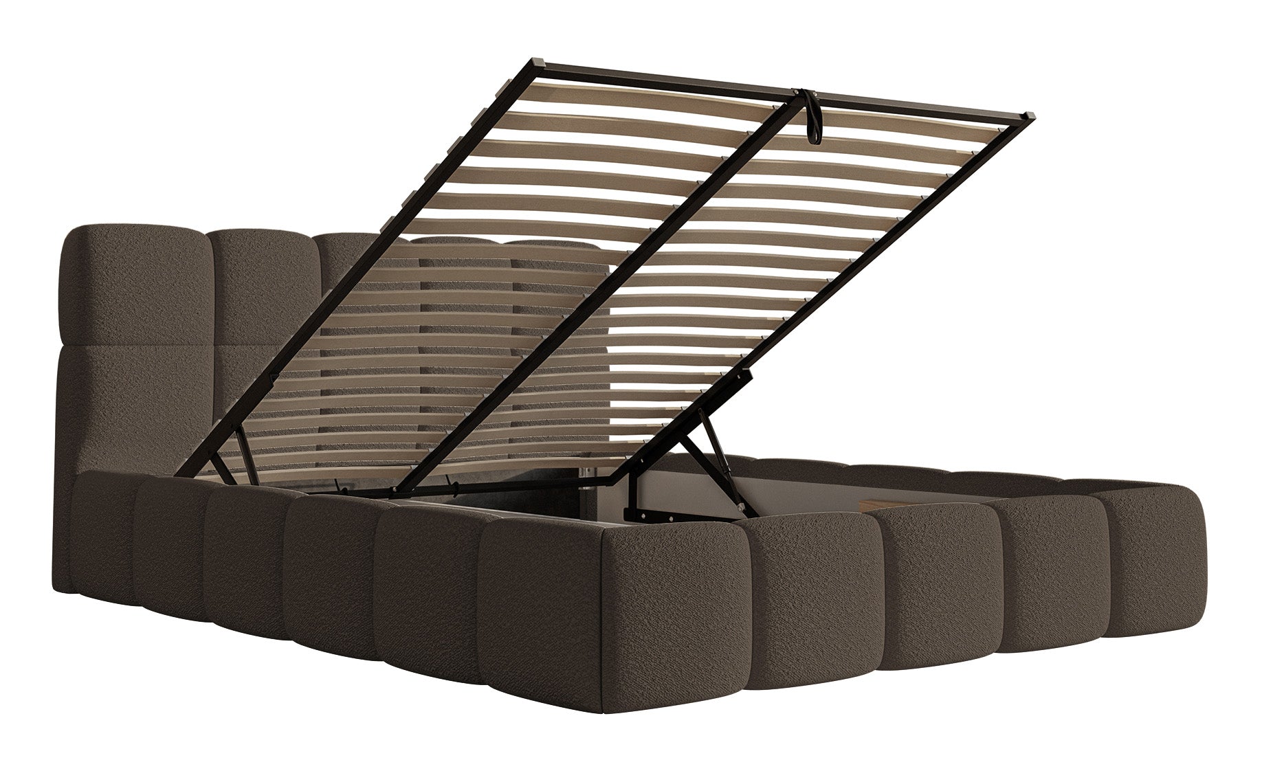 Gepolstertes Bett 140x200 cm Cloudy mit Stauraum, braunes Bouclé