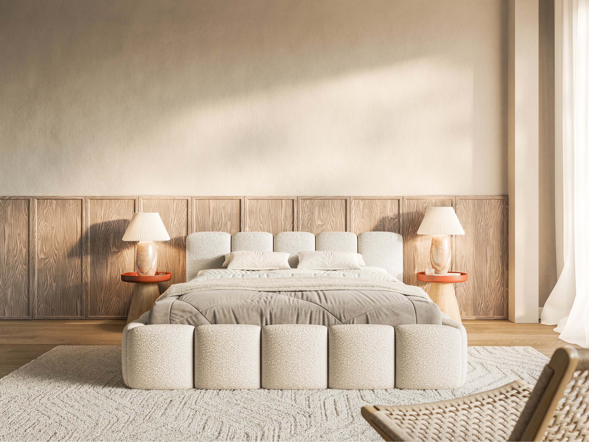 Polsterbett 160x200 cm Cloudy Low hellbeige Bouclé mit Holzlattenrost
