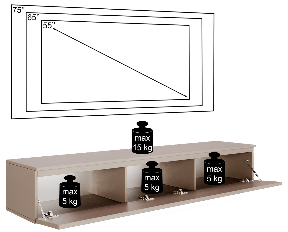 Hängender TV-Schrank Lemmi mit Klappe 175 cm Dunin Eiche