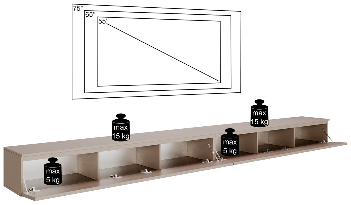 Hängende TV-Kommode Lemmi mit zwei Klappen 350 cm Dunin Eiche