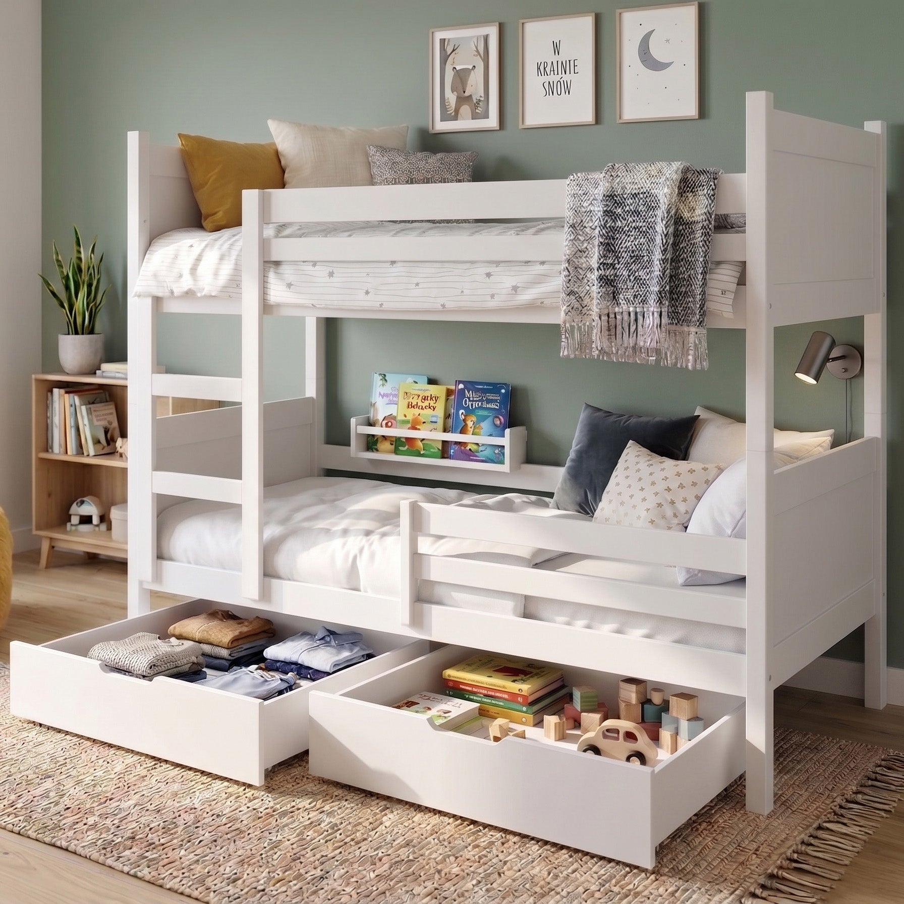 Etagenbett 80x180 Frello mit Schubladen, weiß