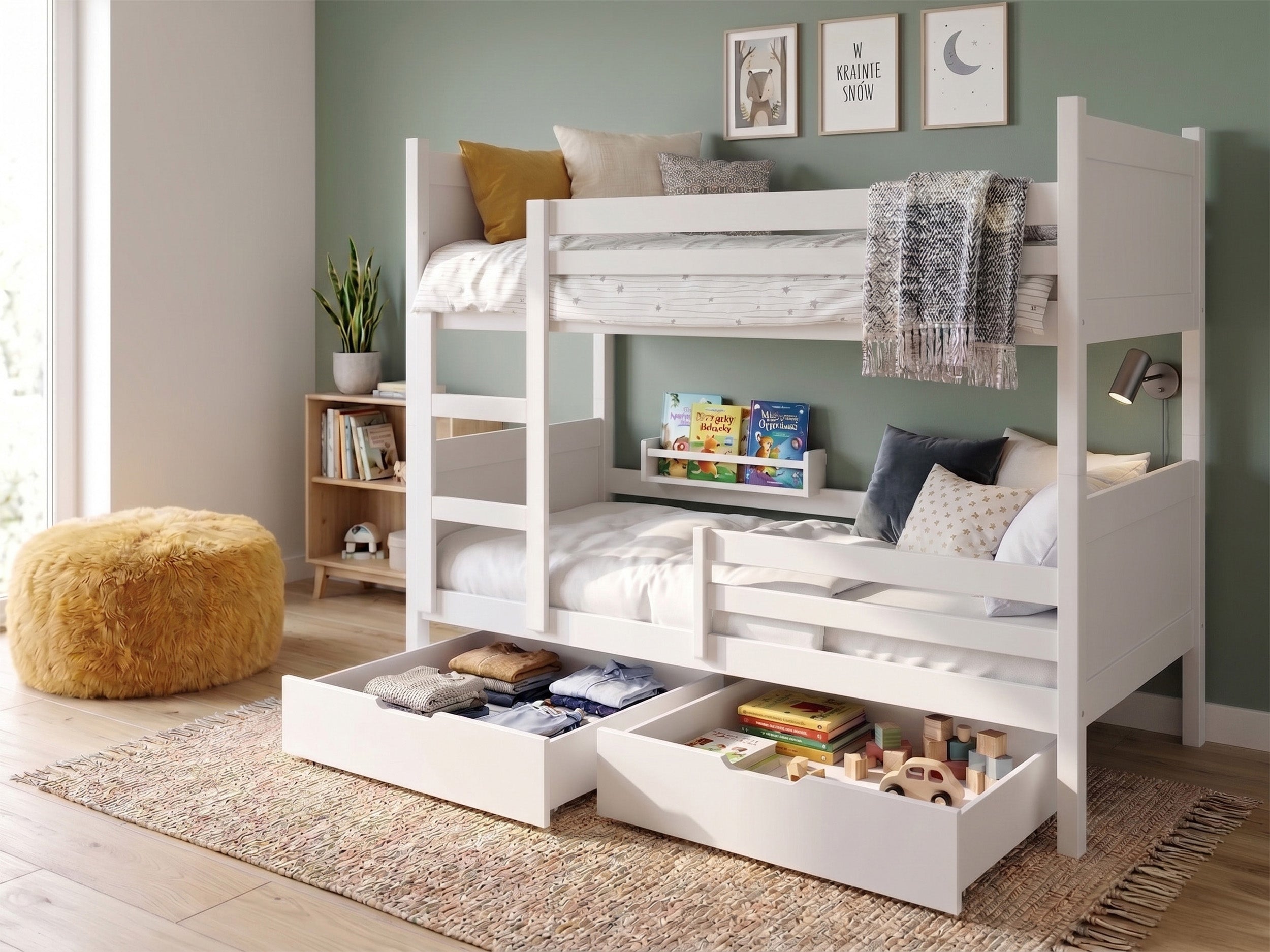 Etagenbett 80x180 Frello mit Schubladen, weiß