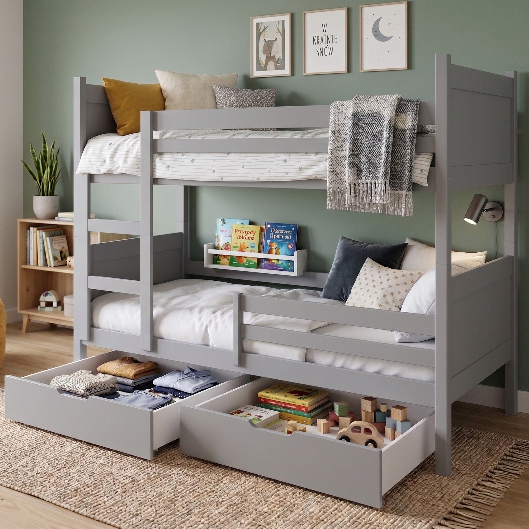 Etagenbett 80x180 Frello mit Schubladen, grau