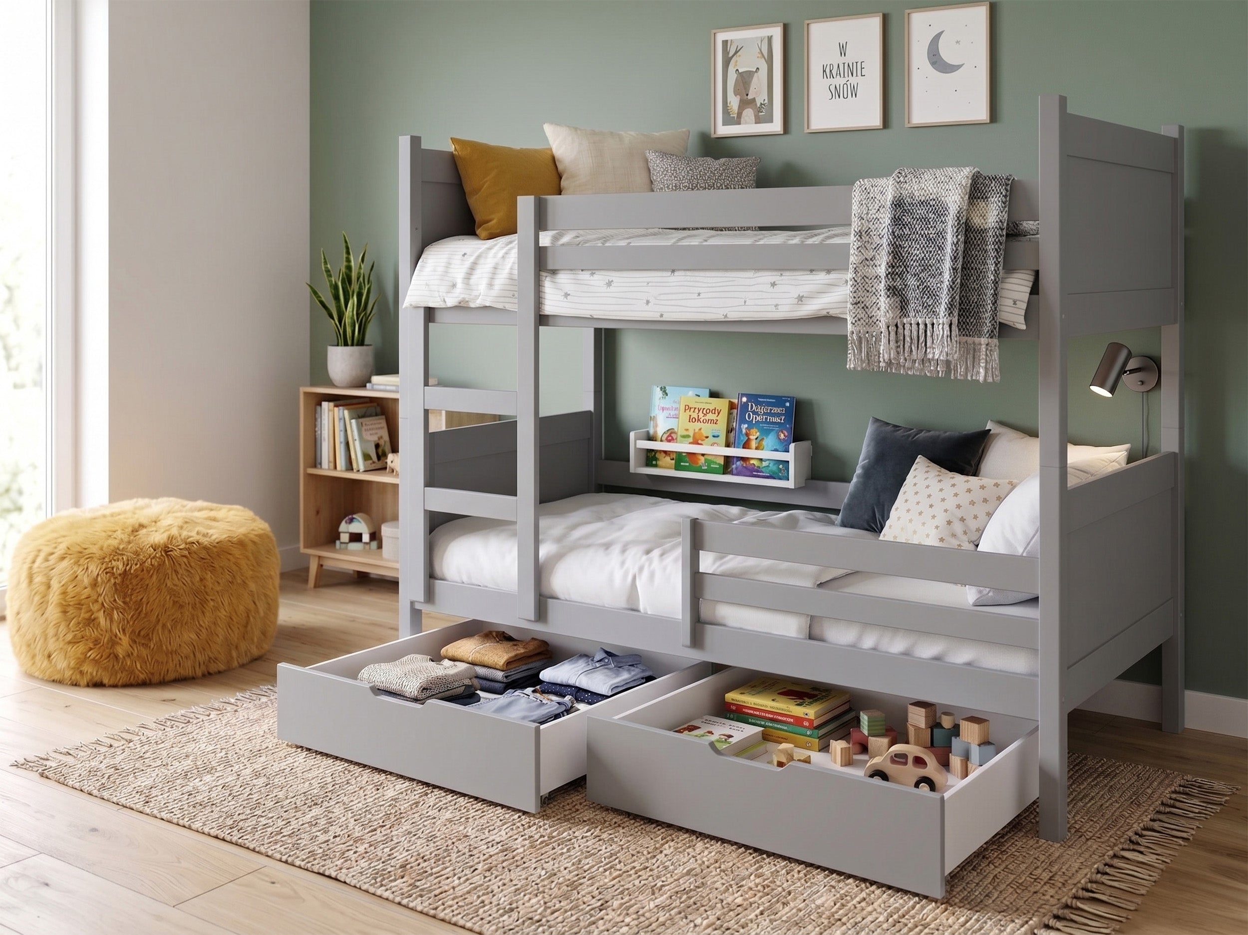 Etagenbett 80x180 Frello mit Schubladen, grau