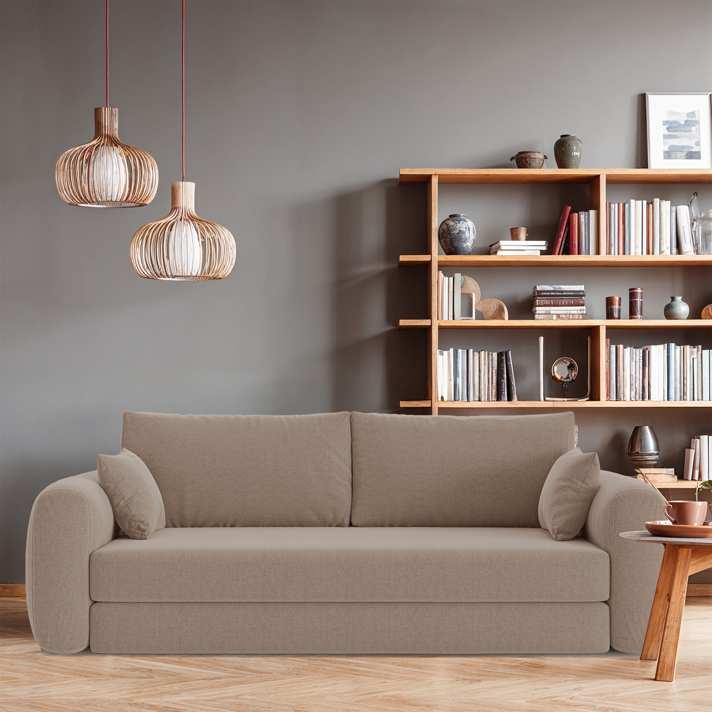 Dreisitziges ausklappbares Sofa Velera, beige, Geflecht