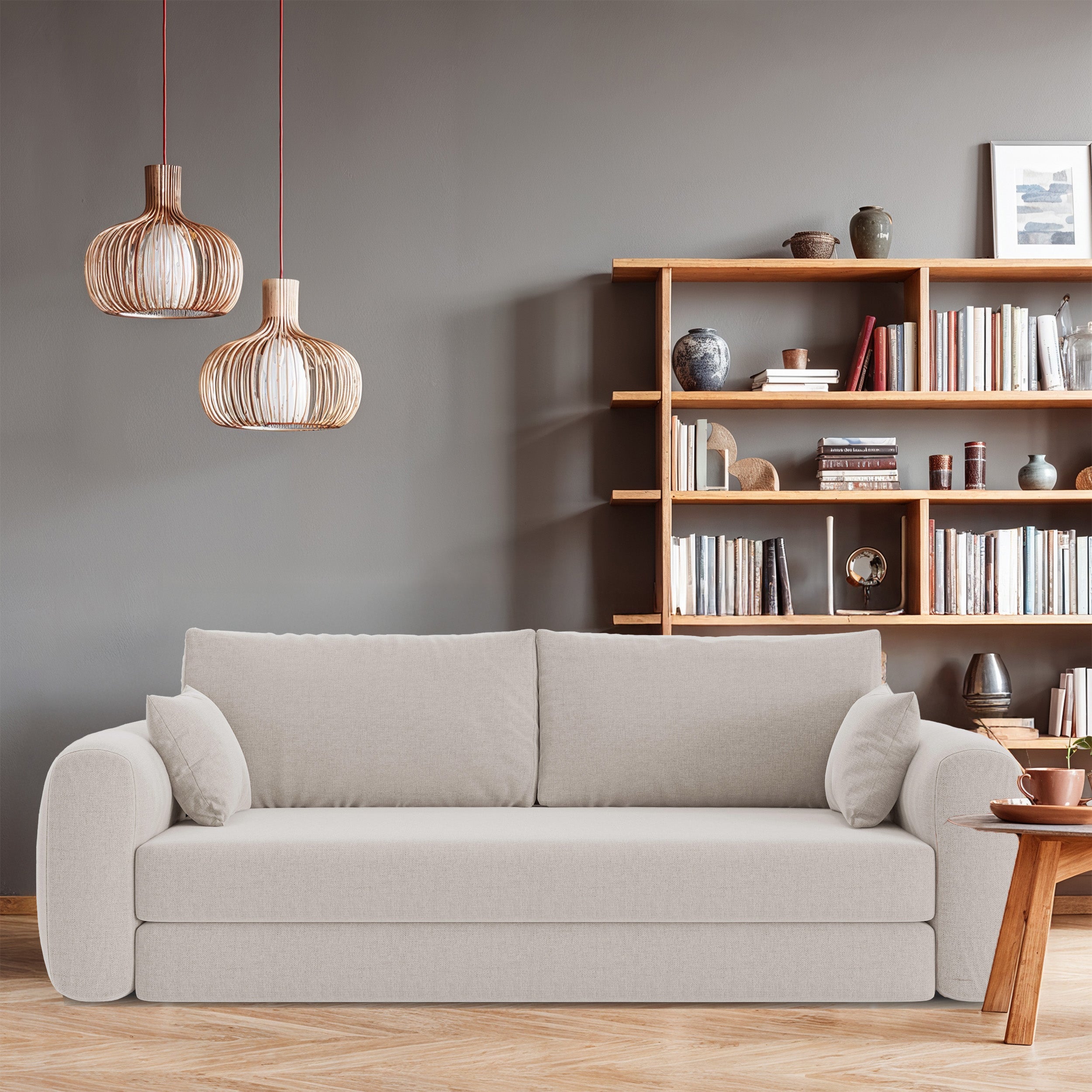 Dreisitziges ausklappbares Sofa Velera in hellbeige, Geflecht